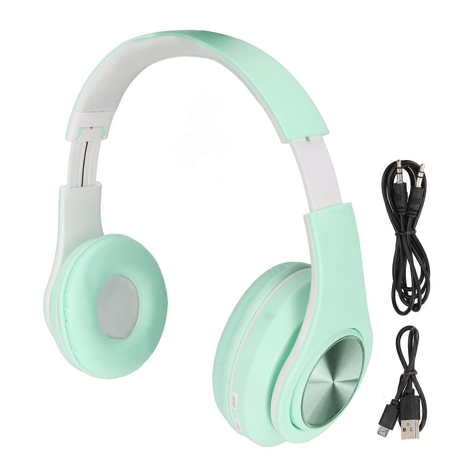 Bluetooth Headset Noise Reduction Foldable Over Ear Wireless Headphone with Colorful Light for Phone Laptop Green