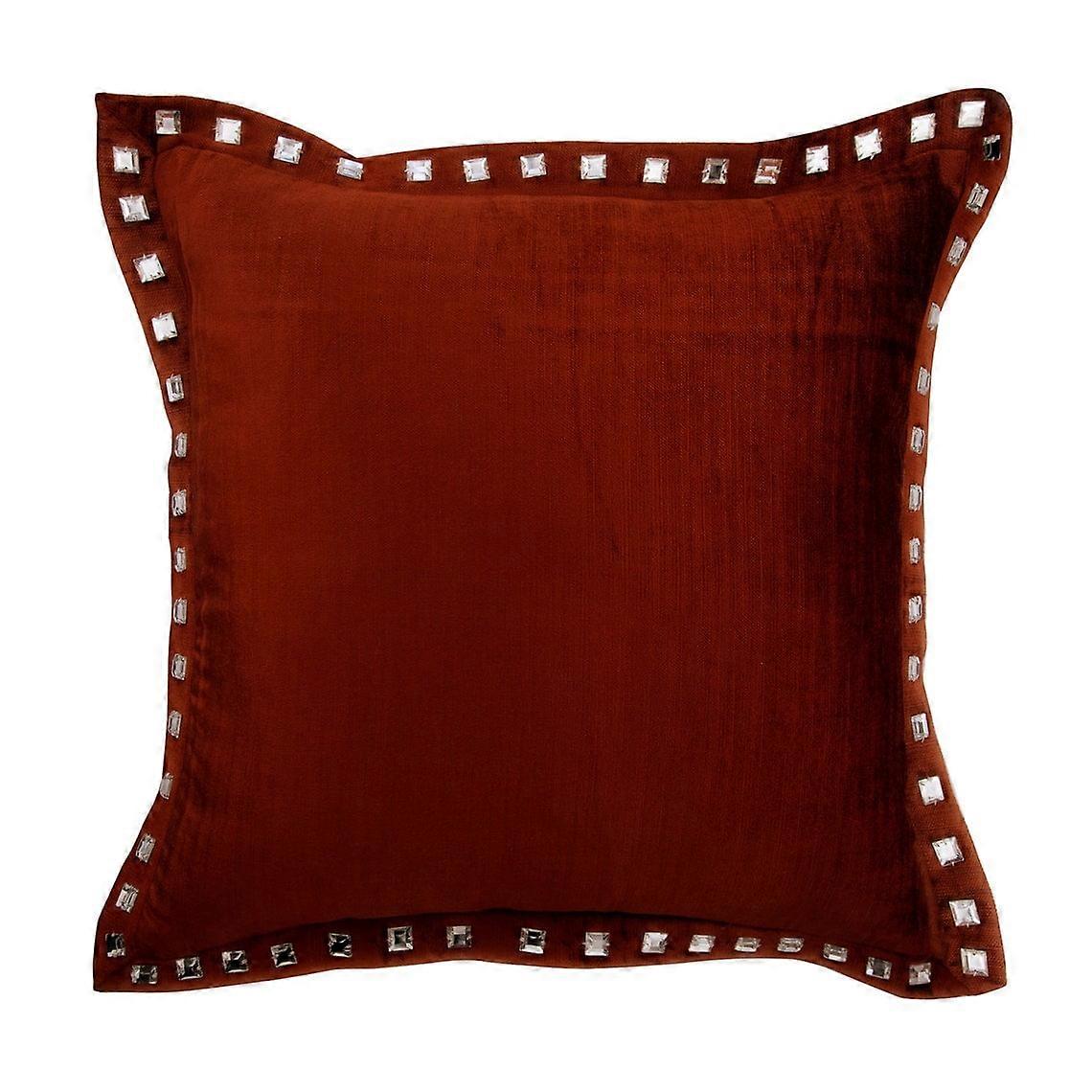 Euro Pillow Sham, Rust 26"x26" (65x65 cm) European Shams, Velvet Crystals Euro Shams, Bordered Pattern, Solid Style - Rust Crystal Palace