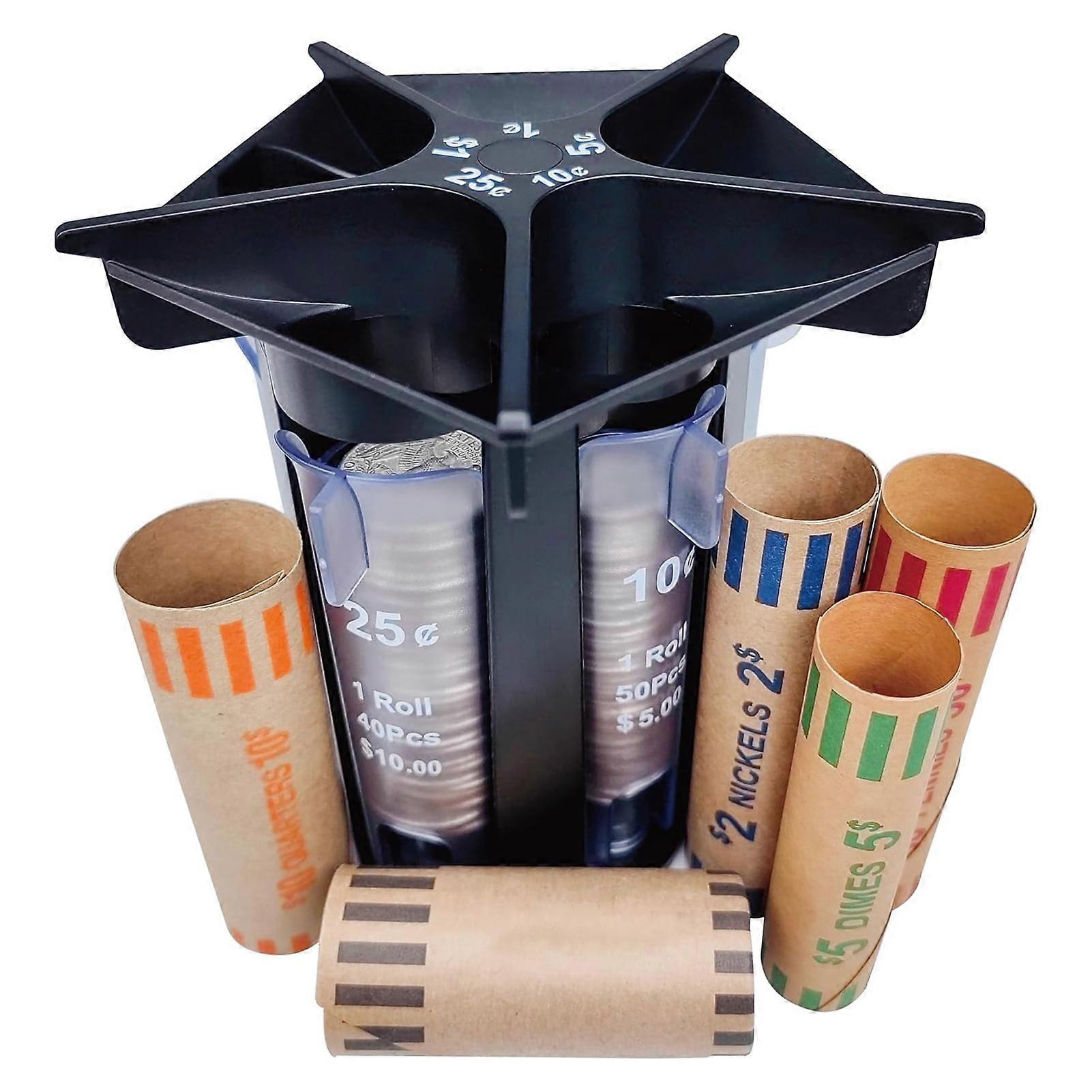 Warkul Coin Organizer 5 in 1 Coin Sorter Tube Coin Counter with Coin Wrappers Change Counter Machine Coin Holder Coin Roller Coin Bank Holder