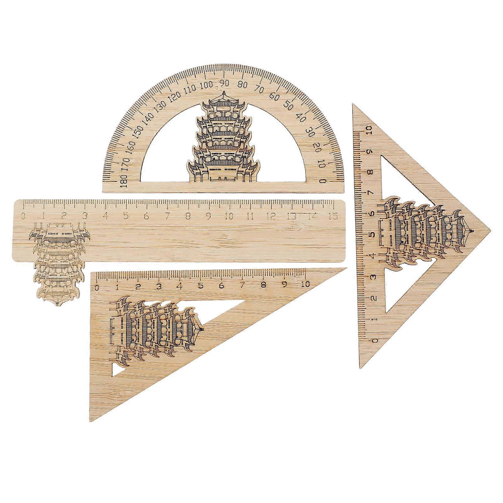 Versatile Bamboo Ruler Set for Drawing with Yellow Crane Tower Theme 8Pcs