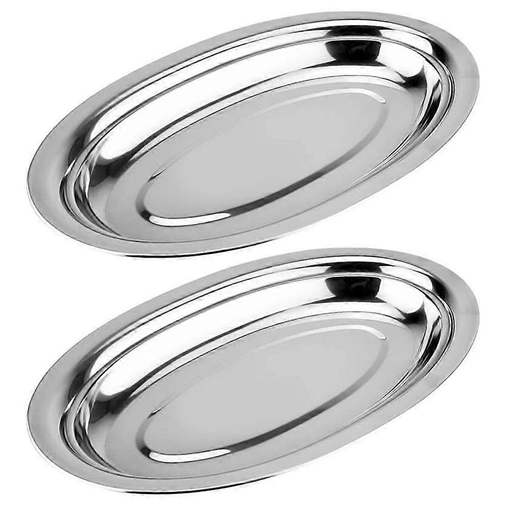 Silver Oval Stainless Steel Plates for Snack Serving 4Pcs Set