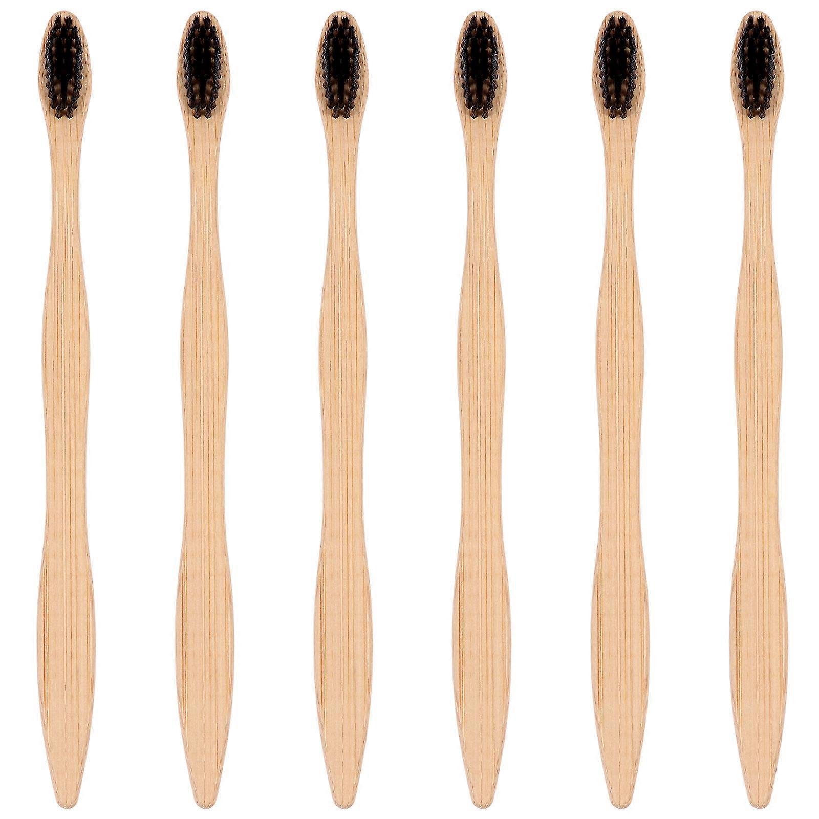 6Pcs Bamboo Tooth Brush with Bristles for Cleaning Use
