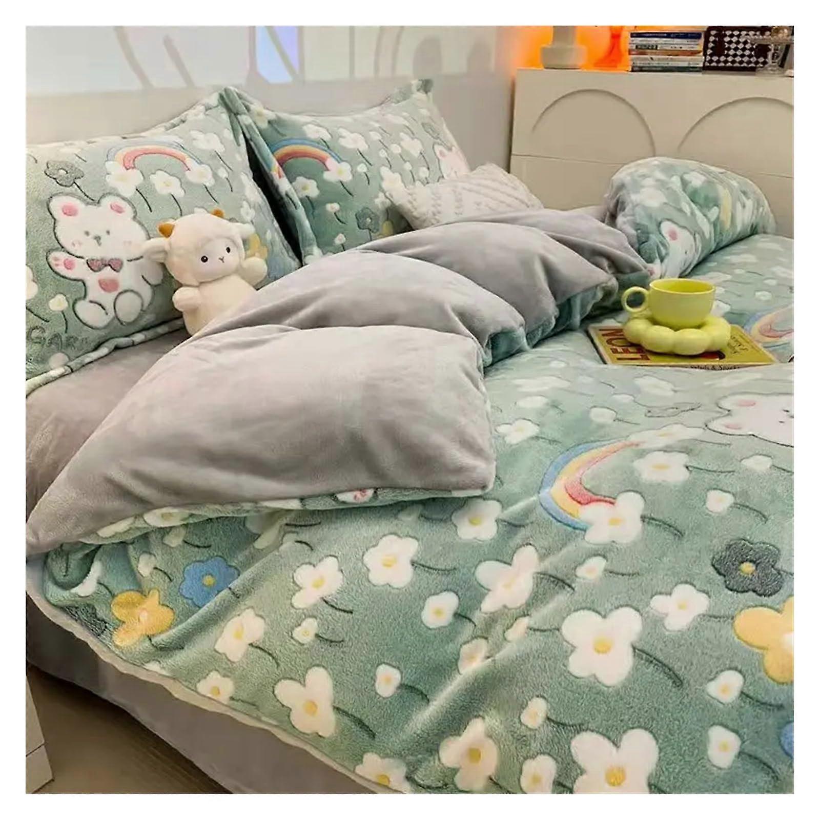 Bed Sheets Set Coral Fleece Simple Luxury Winter Warm Thick Duvet Cover Bedding Milk 150x200 CM 1 Pc Core Not Included