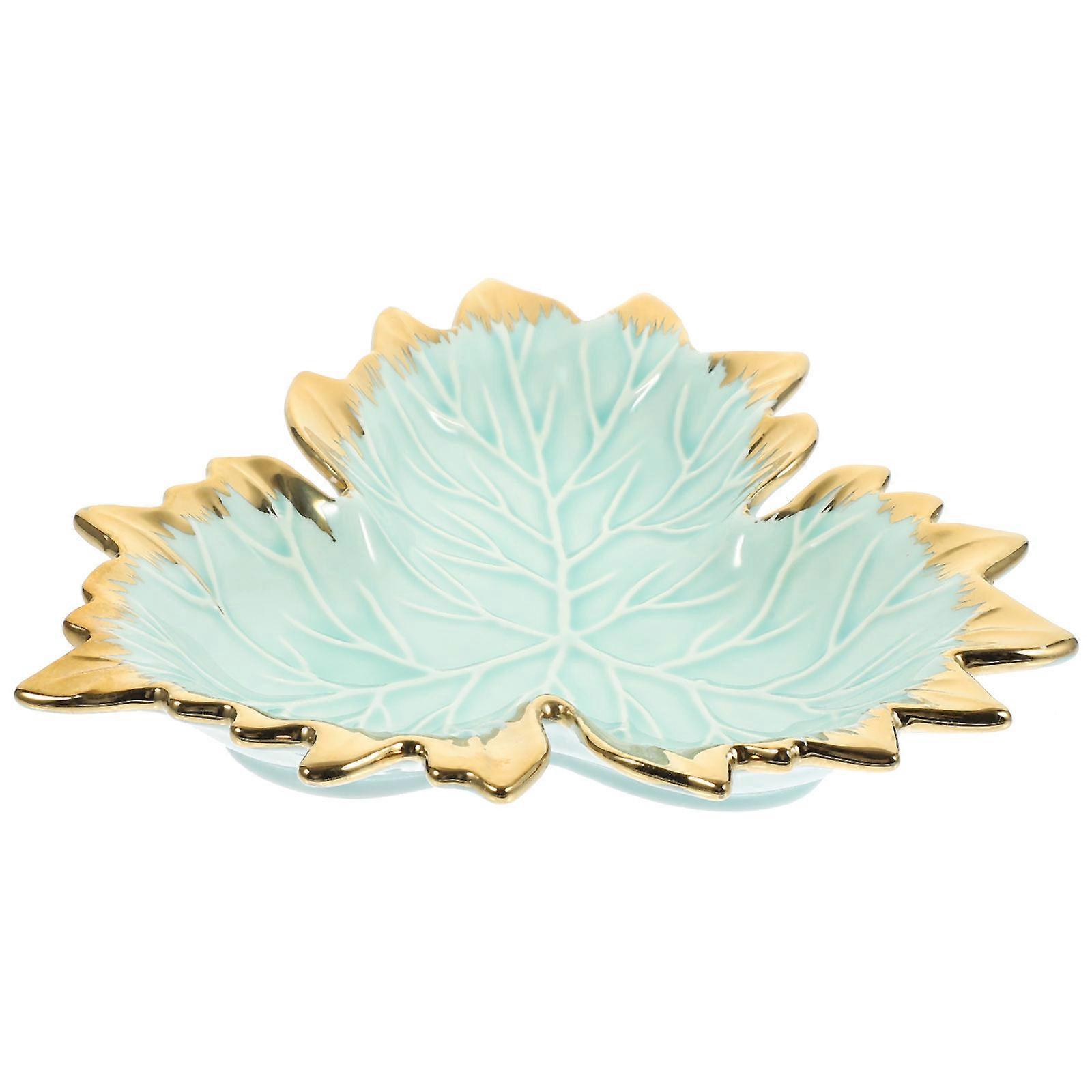 Leaf Shape Ceramic Plate for Jewelry Storage 2Pcs Decorative Tray