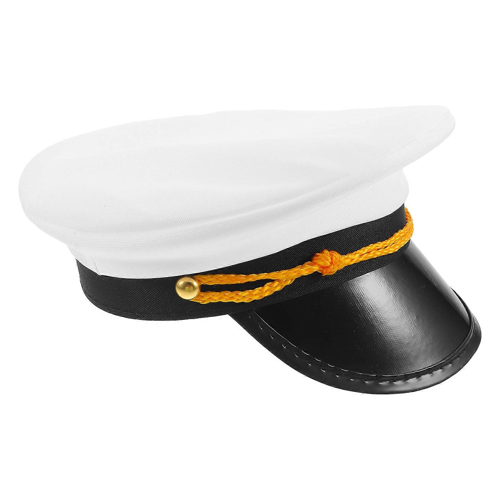 2Pcs Yacht Captain Hat White Adjustable for Party Nautical Theme Accessory