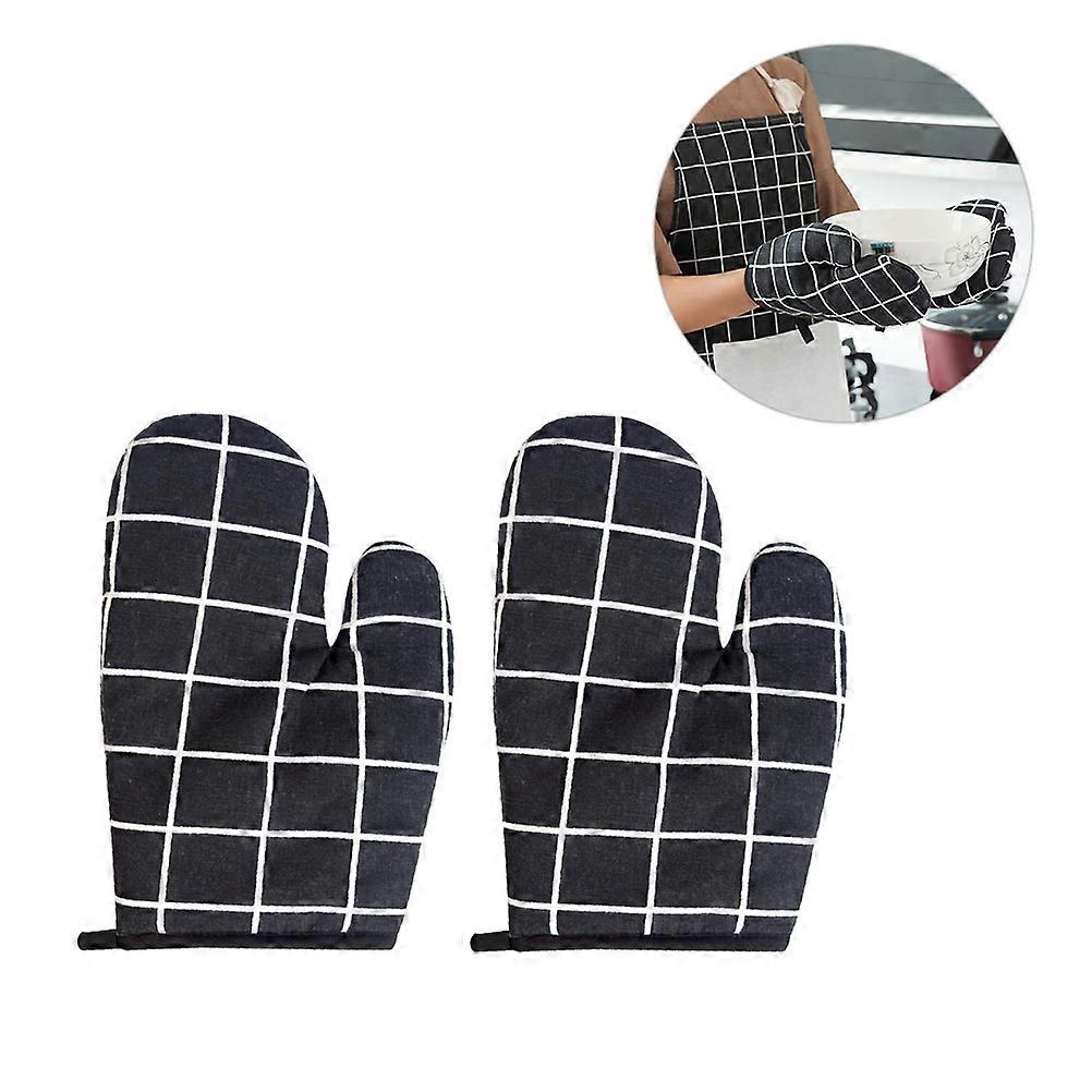 Baking Gloves Insulation Oven Mitt for Kitchen Use 2Pcs Black Pattern