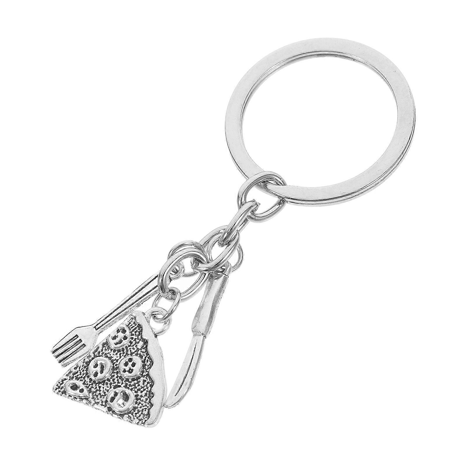 3Pcs Silver Metal Key Ring Keychain Featuring Pizza And Tableware Style Ideal For Bag And Suitcase Decoration