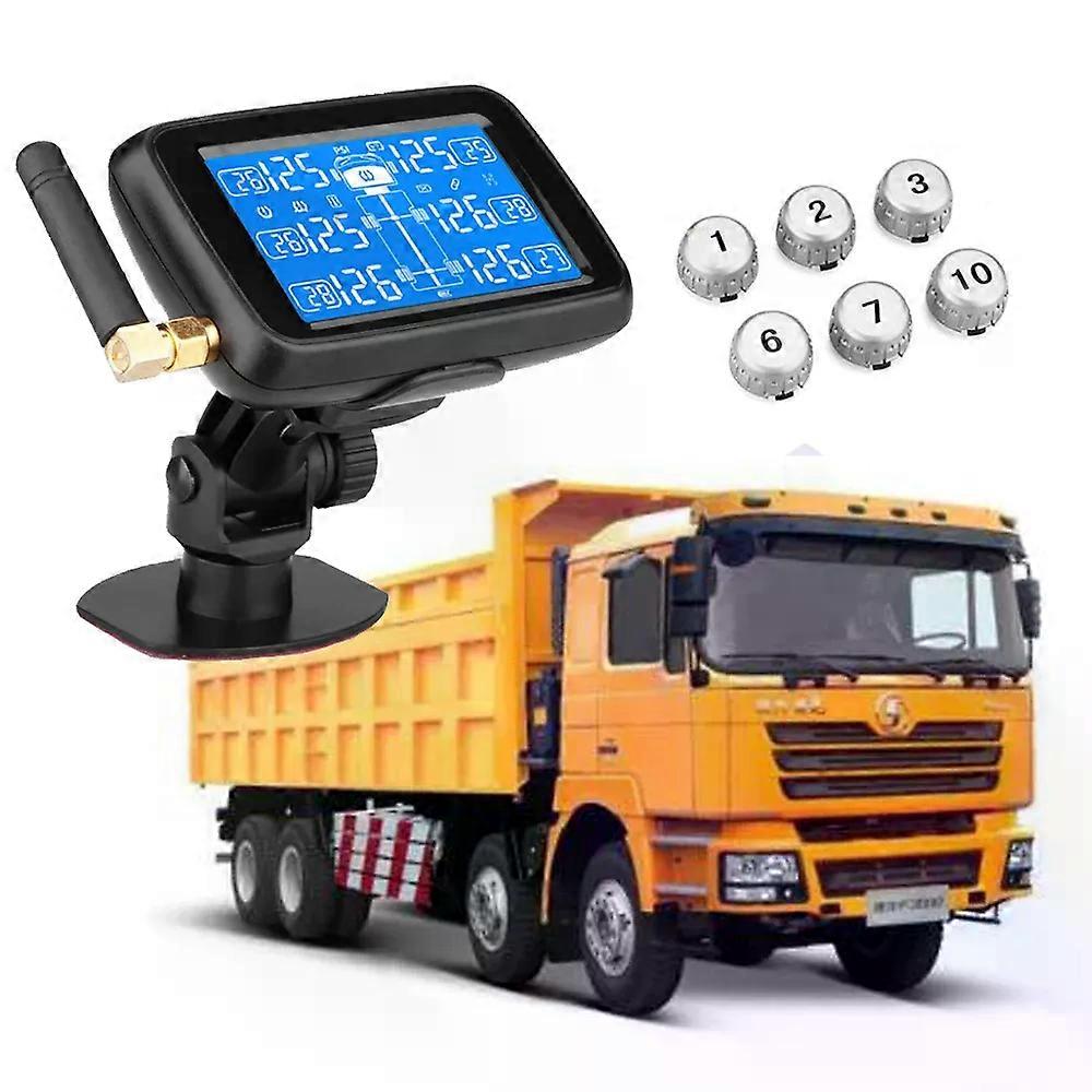 Universal Truck BUS Drahtloses TPMS-Reifendrucküberwachungssystem Farb-LCD-Display mit 6 externen Sensoren