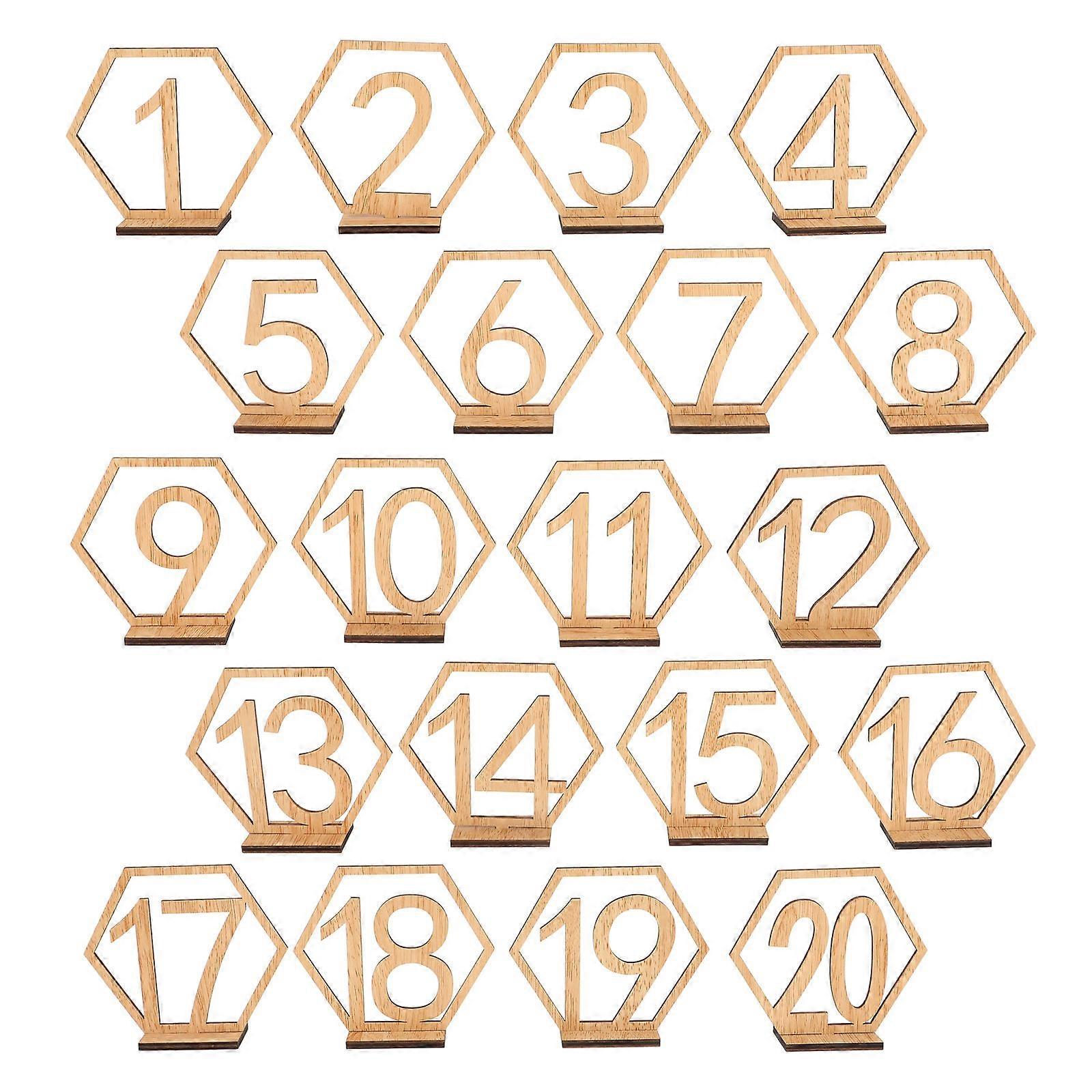 20Pcs Hexagon Table Number Cards Made Of Wood Designed For Wedding Table Decoration With Stylish Holder Base