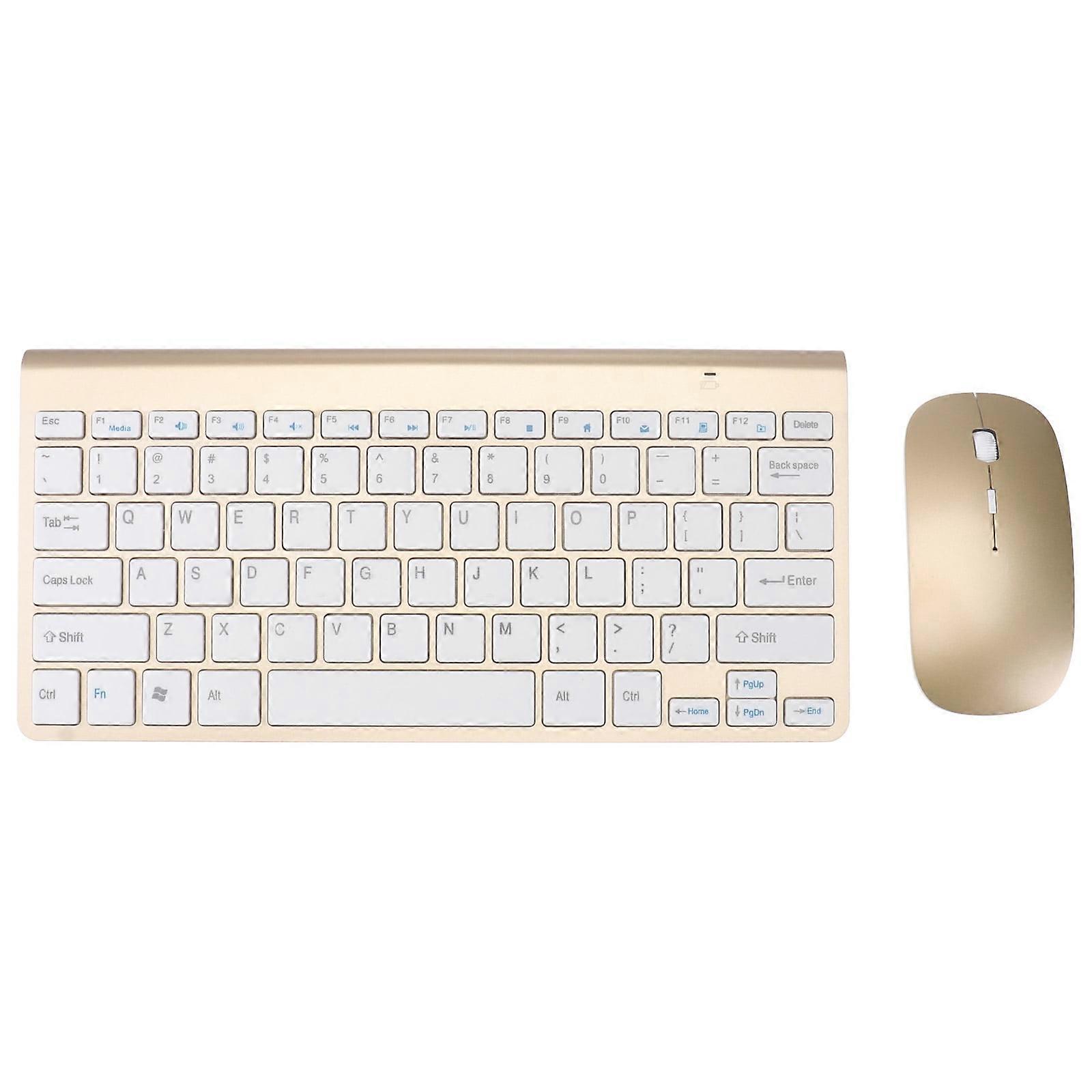 Pavo 2.4G Mini Keyboard Wireless Keyboard Ultra-thin Keyboard with Mouse for Home Office (Golden)