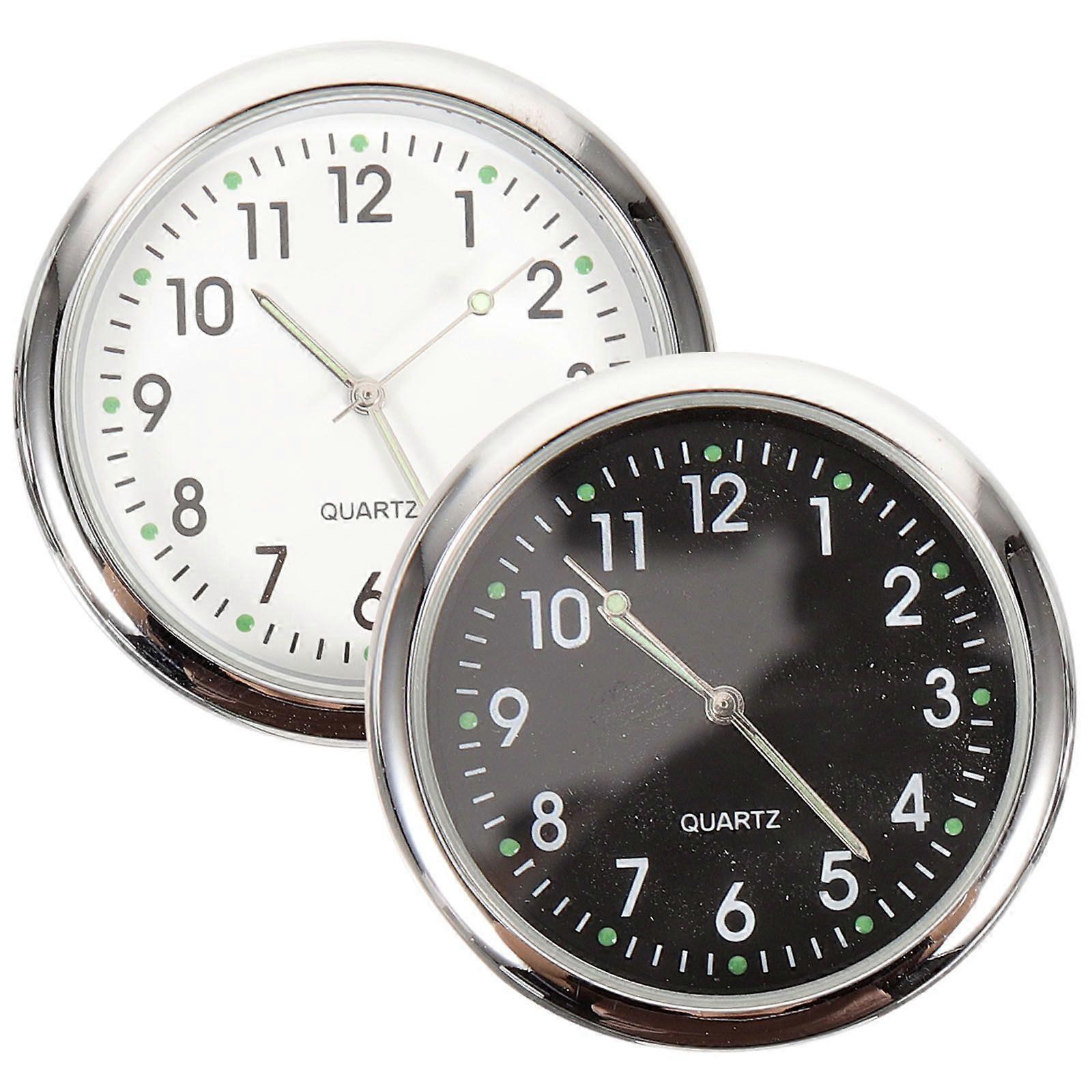 2PCS Car Dashboard Clock Universal Self Adhesive Auto Noctilucent Clock Luminous Pointer (White and Black)