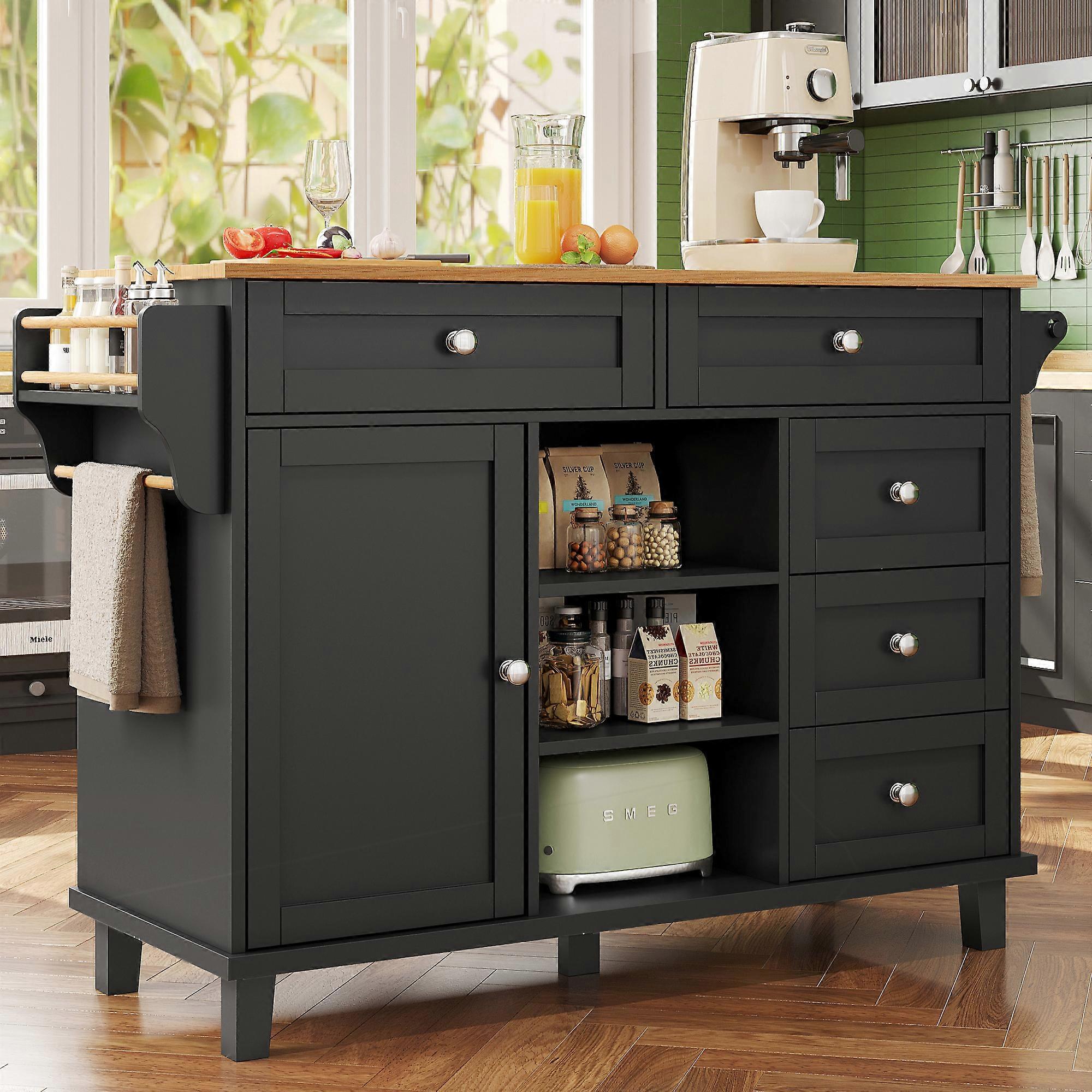 Modern Black Kitchen Cart Drawers Storage Mobile Fixed Dual Use