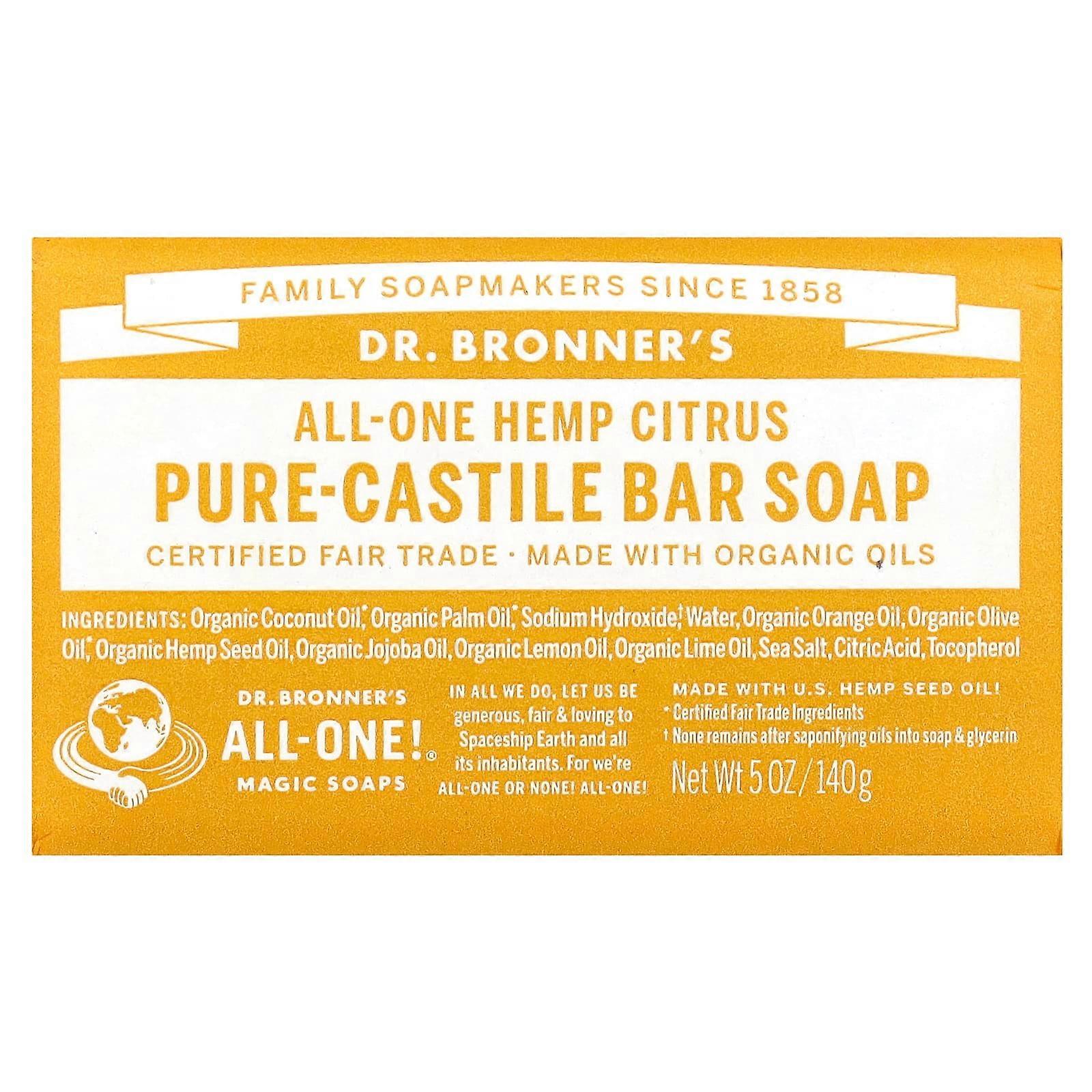 Pure Castile Bar Soap, All-One Hemp Citrus, 5 oz (140 g)