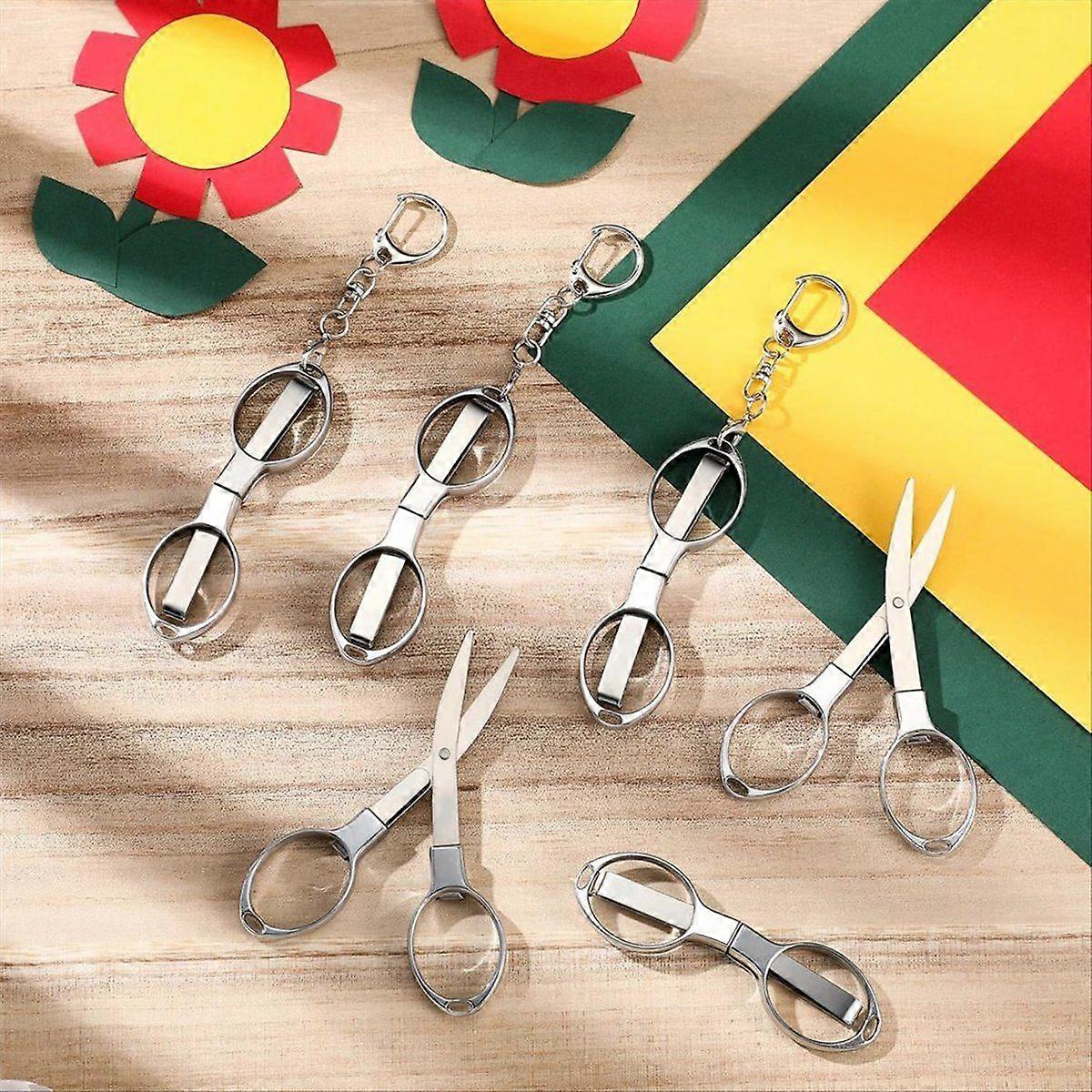 12 Pcs Folding Stainless Steel Scissors with 12 Keychains Portable Mini Badge-Safety Scissors for N