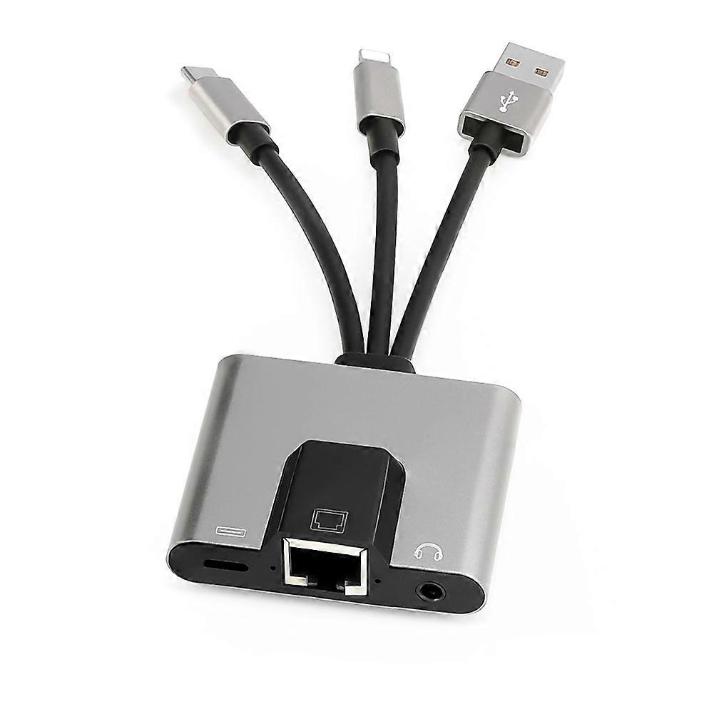 Type-C to 3.5mm RJ45 Hub USB C to Ethernet LAN Network Adapter Audio PD Fast Charging Docking Station for Phone Laptop