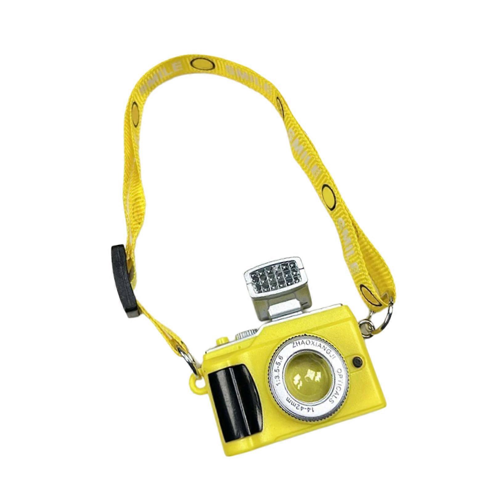 Decorative Resin Camera Keychain With Built In Flashlight Compact Smiling Design Lightweight Sturdy Desk Accessory  Yellow