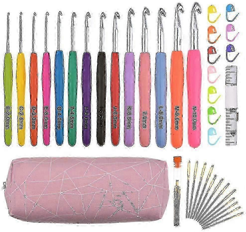 Crochet Hooks Set With Ergonomic Handle Grip Storage Case Extra Long Crochet Hook Needles