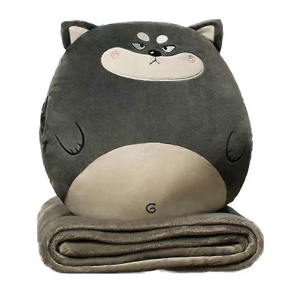 Travel Blanket and Pillow 3 in 1 Plush Toy Hand Warmer Foldable Throw for Home Car Office Husky Pattern L