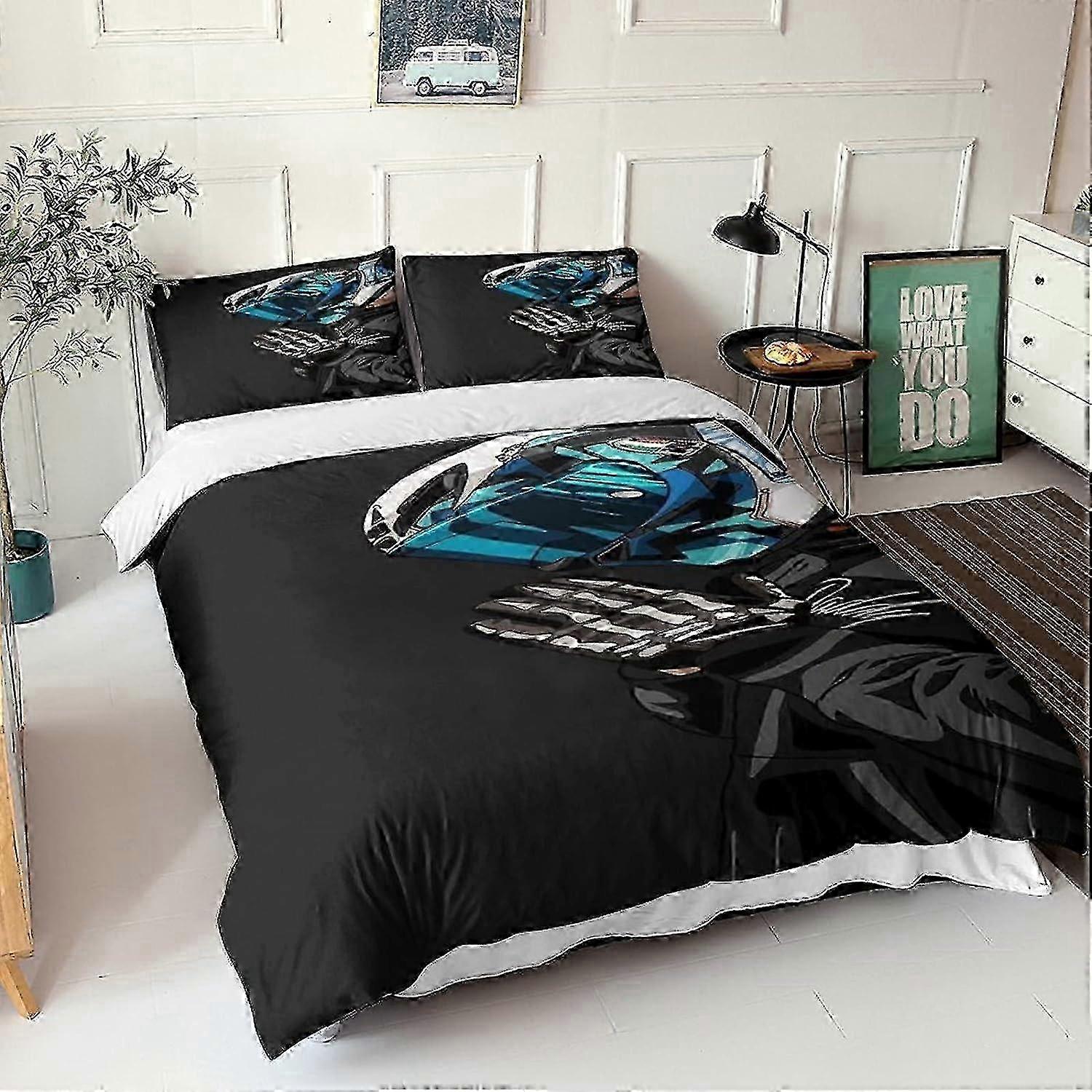 موتو غب طقم فراش مع غطاء لحاف وغطاء مخدة، ستوكات، طباعة رقمية موتوكروس موتوسيككل D، كينج 135*200 سم