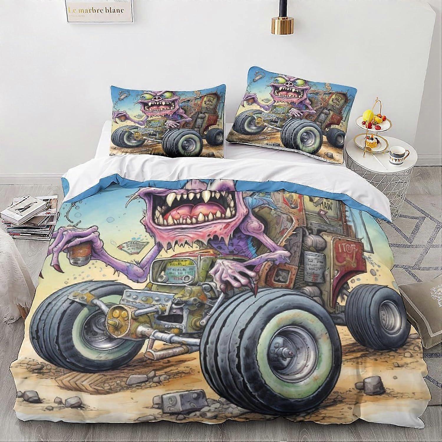 LikeEj الوحش لحاف غطاء خمر سيارة الفراش مجموعة المعزي غطاء الكرتون نمط غطاء غطاء السرير ديكور الغرفة الملك