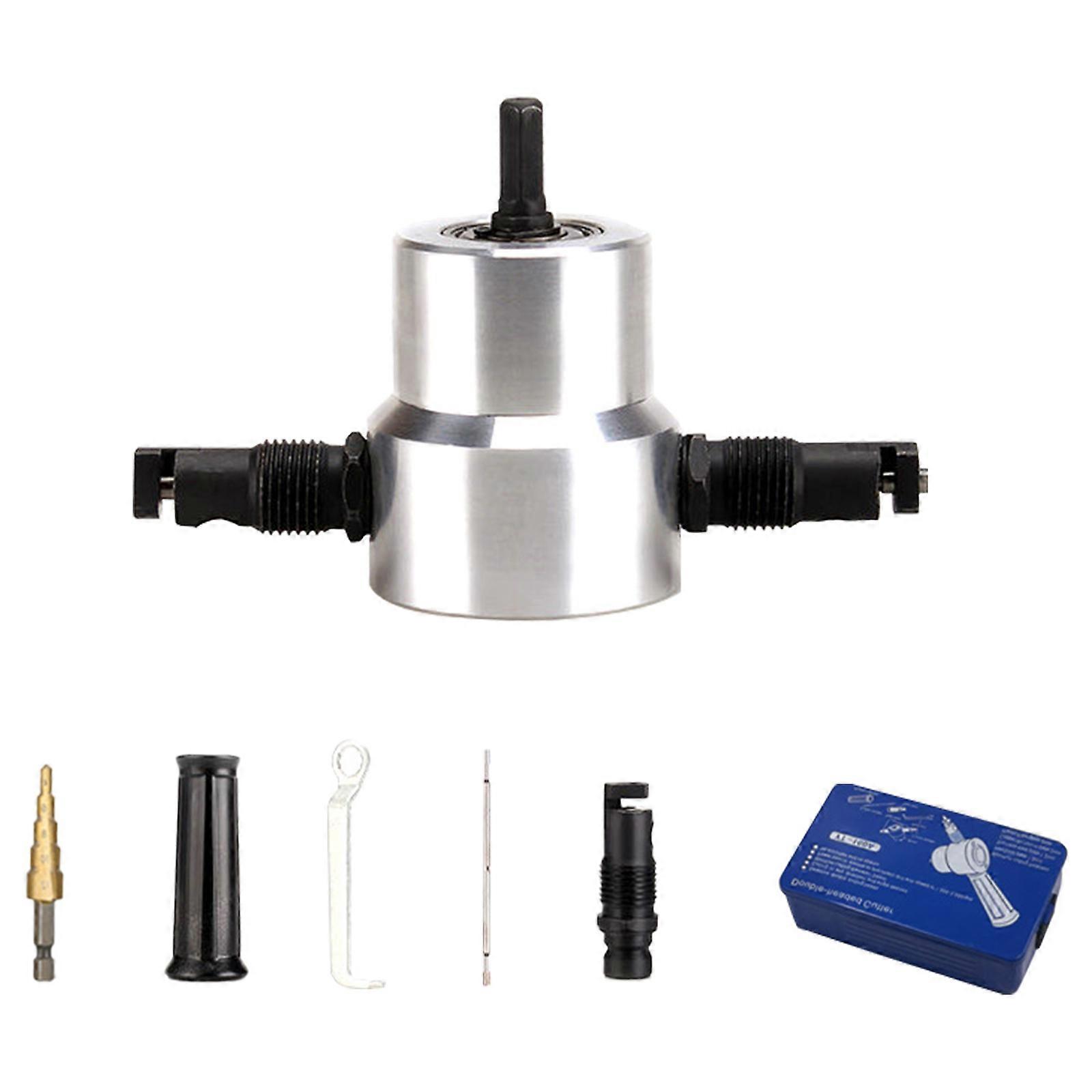 Metal Sheet Cutter Double Head Iron Nibbler Cutting Tool Electric Drill Attachment Modification Plate Punch Scissors Multicolor