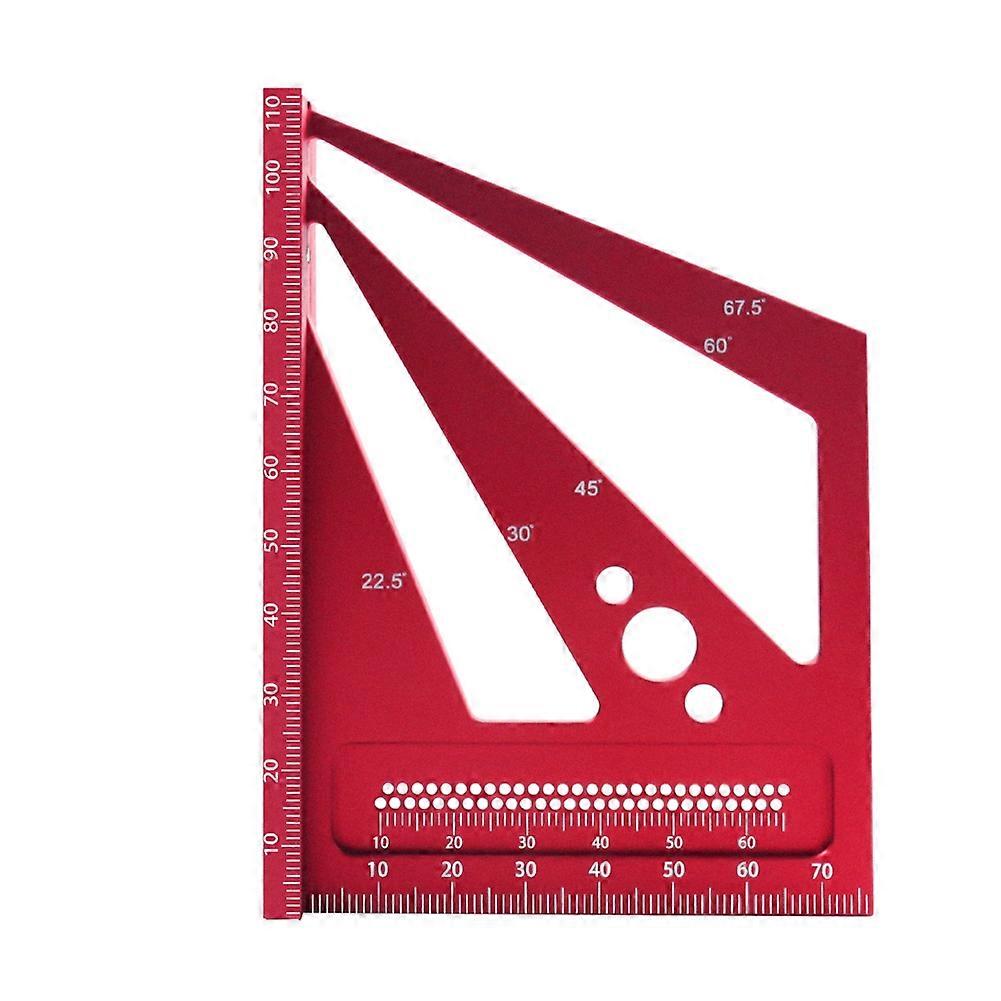 Woodworking Measuring Ruler 22.5/30/45/60/67.5Degree Square Ruler Protractor, For Engineer Carpenter Drawing-Red Metric