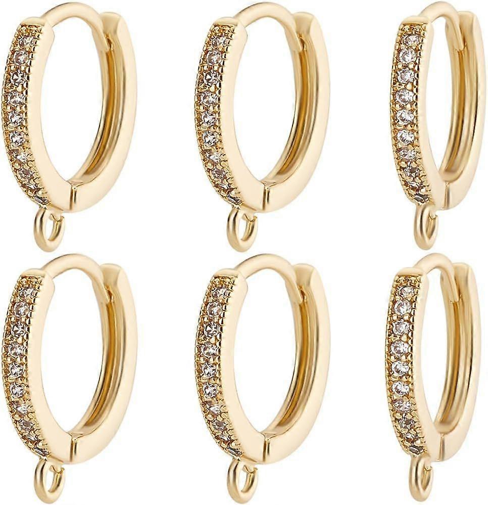 1 Box 6Pcs 18K Gold Plated Brass Earring Hooks Cubic Zirconia Micro Pave Hoop with Horizontal Loop for Non Piercing Jewelry Making DIY Crafts