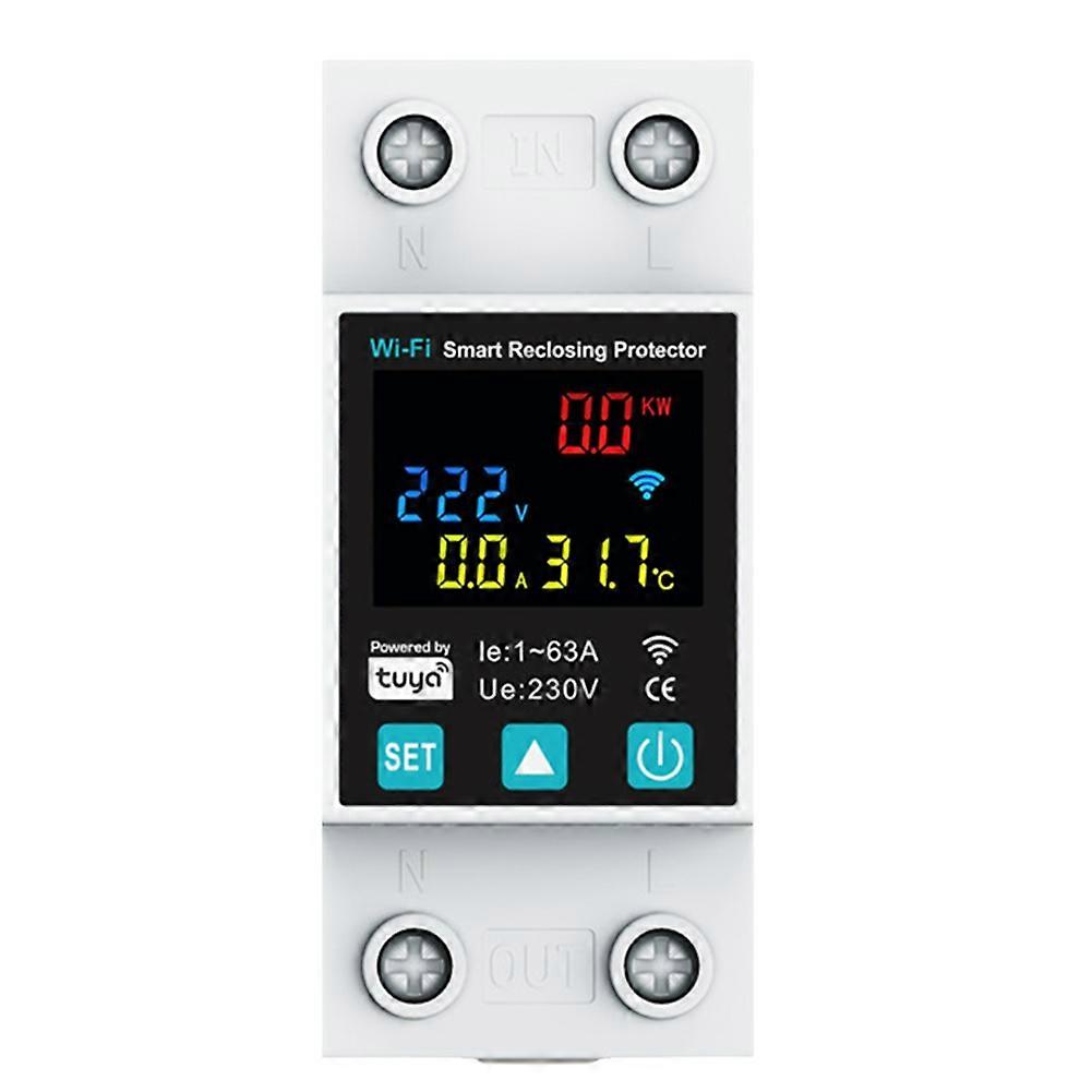  1P 1-63A Tuya WiFi Smart Circuit Breaker LED Display Switch with Power Metering Smart Life Control Via Alexa Home
