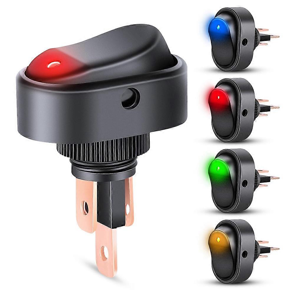 5PCS LED Lighted Rocker Switch 12V Illuminated on Off Toggle Switch 30A 3Pin SPST Oval Shaped Switch 12mm Hole
