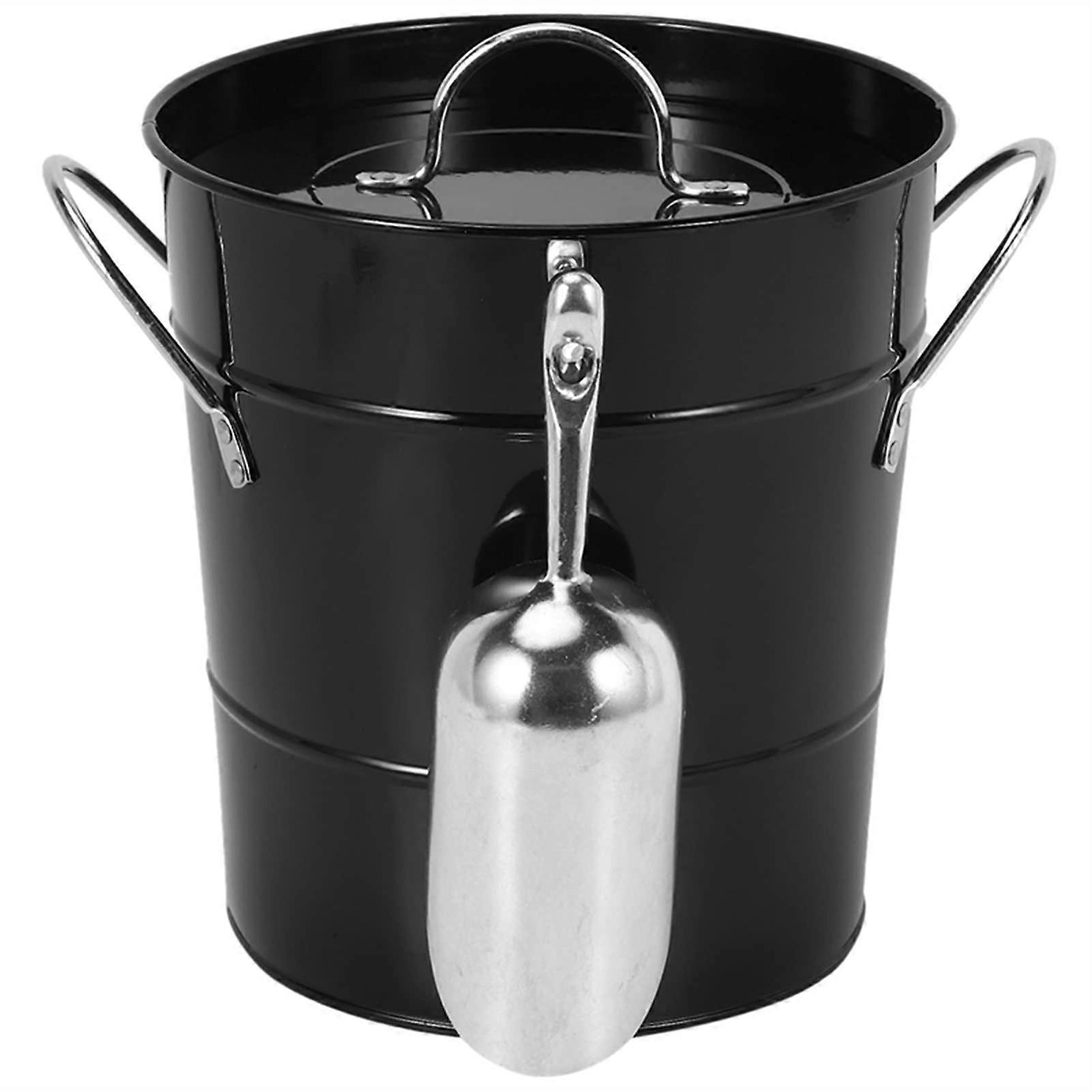 Ice Bucket with Lid and Shovel Thickened Black Portable Chiller for Bar Beer Wine Champagne