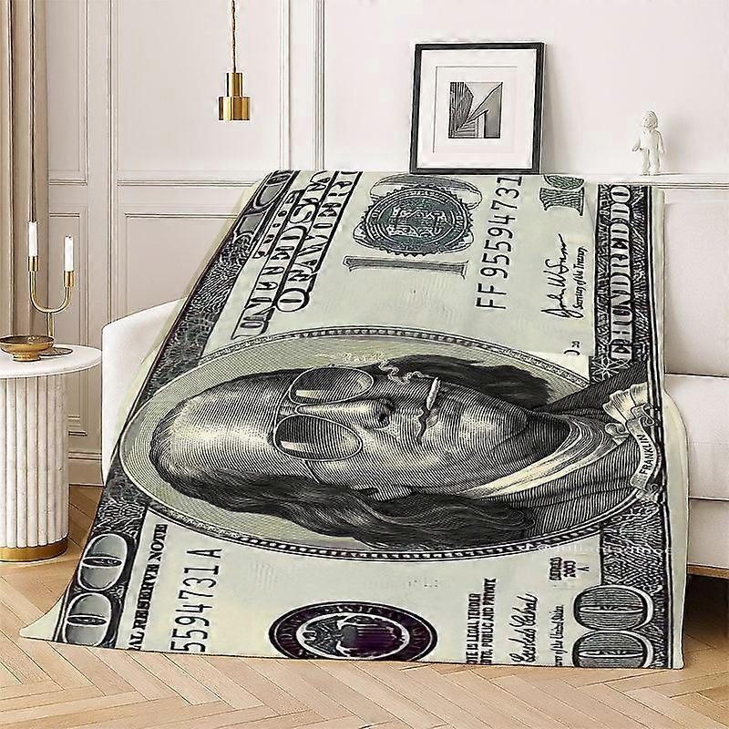 Luxury 100 USD Currency Design Fleece Blanket - Realistic US Dollar Banknotes Print with Benjamin Franklin Portrait & Se-MNBVC99