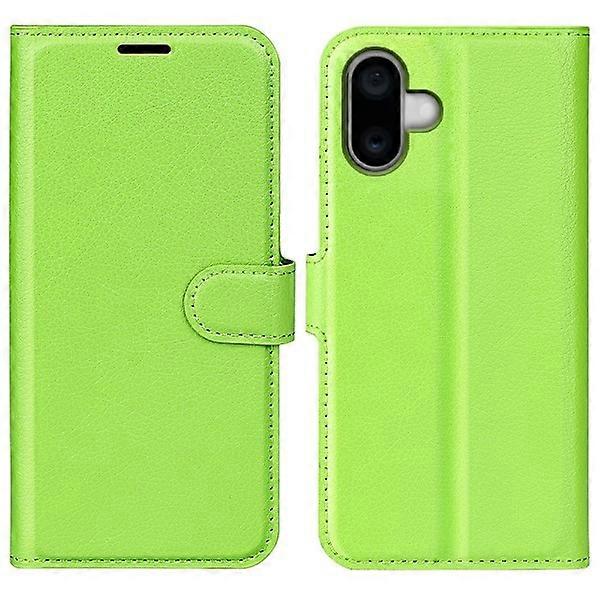 Compatible with iPhone 16 Plus Case Litchi Leather Green