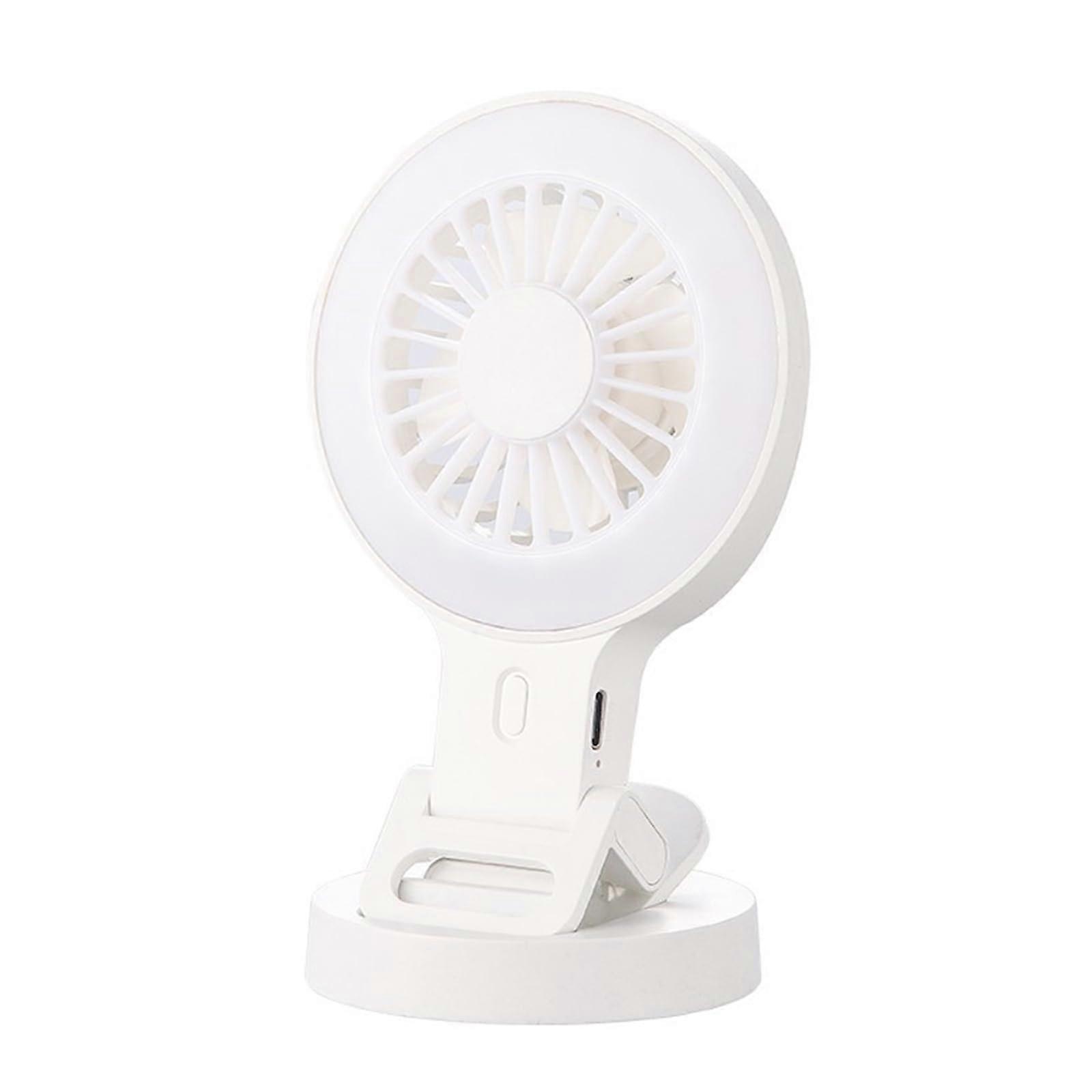 Travel Fan with Rechargeable Battery, Adjustable Angles, Portable Design for Camping, Office, and Mobile Devices - White