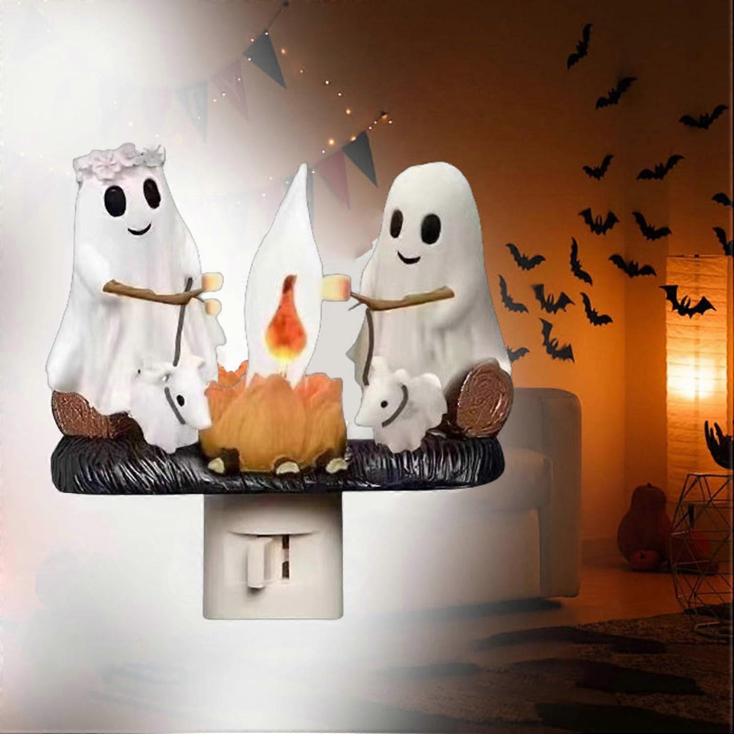 Halloween Ghost LED Night Light with Realistic Flicker Flame, Cute Decorative Lamp for Indoor