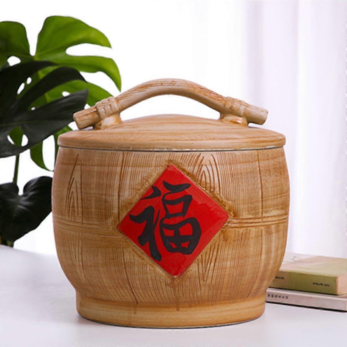 Ceramic Rice Storage Container 10kg with Airtight DoubleLayer Lid MoistureProof Seal for Dry Food