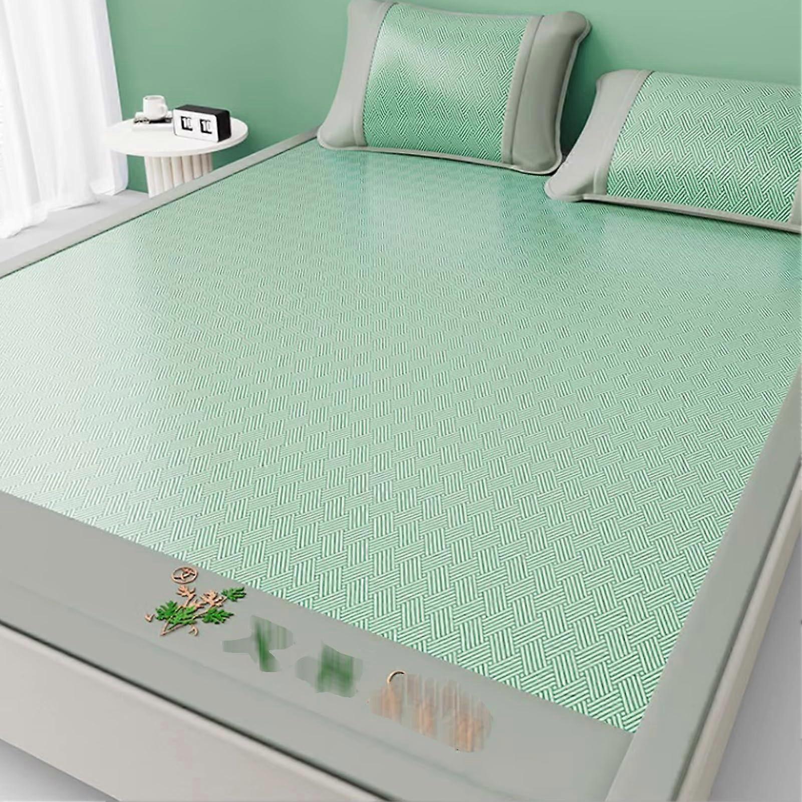 Cooling Mattress Pad 3Piece Ice Silk Rattan Set for Bed, Breathable Summer Sleeping Mat 90x200cm