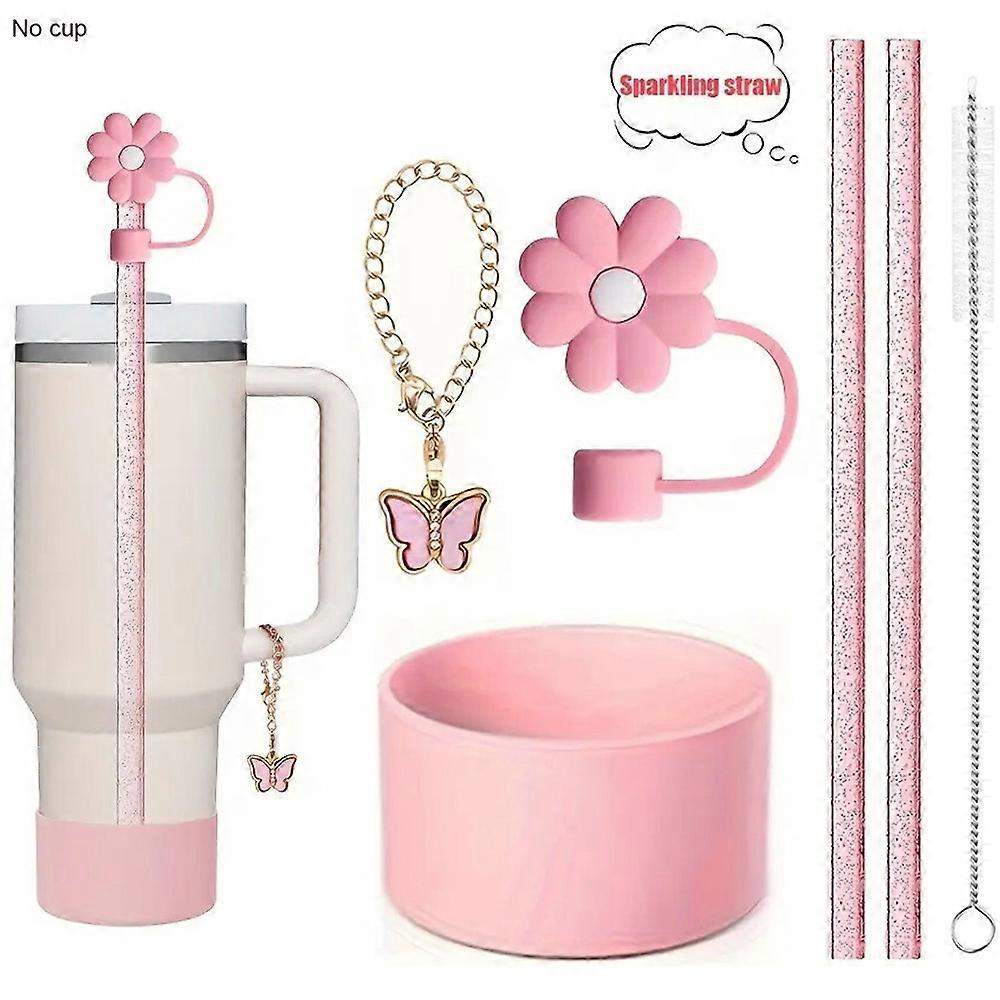 6pcs Reusable Accessories Set for Stanley 40oz/30oz Tumblers - Bow Straw Covers, Sparkling Straw, Protective Boot, Charm Chains
