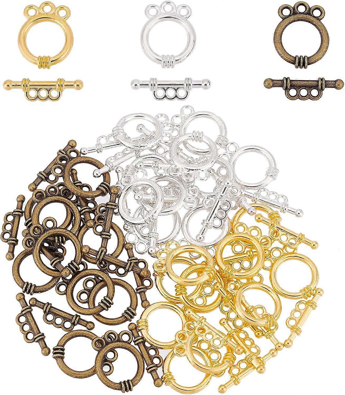 1 Box 30Sets 3 Colors Tibetan Style Alloy Toggle Clasps Silver Bulk Bracelet Toggle Clasp Round Toggle Buckle for Jewelry Making Charm Bracelets Neckl