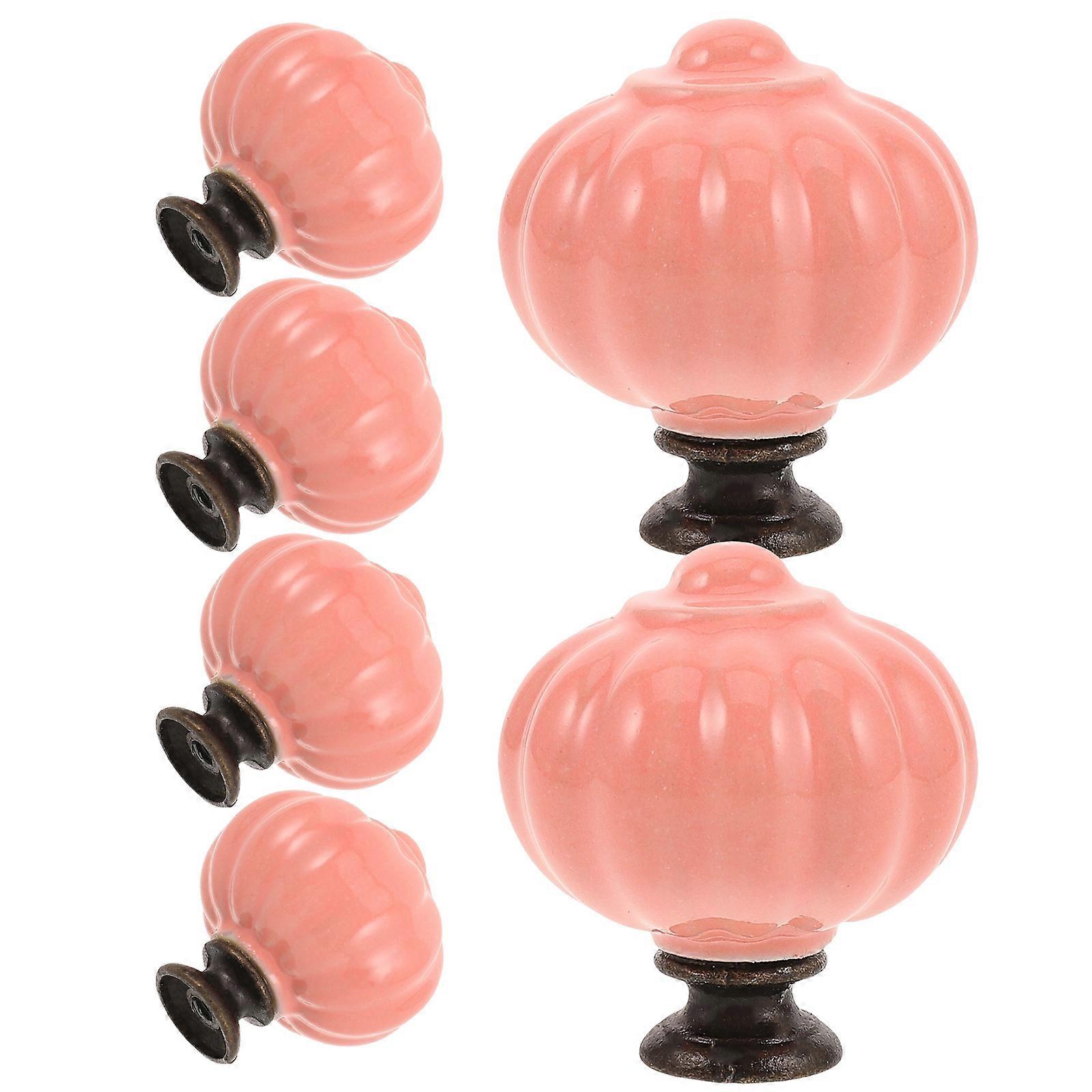 South Pumpkin Pink Ceramic Cabinet Knobs for Kitchen Drawers 6Pcs