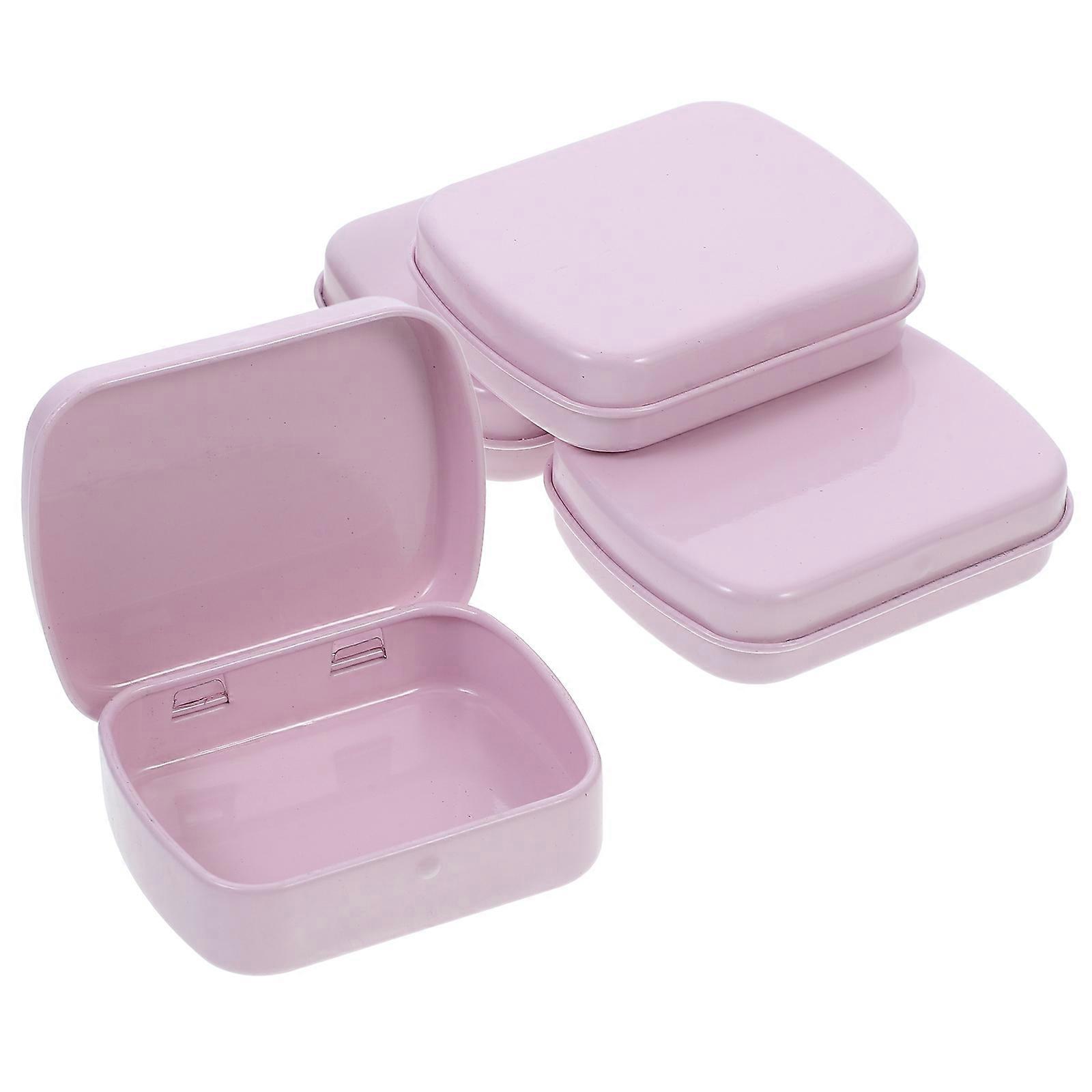 4Pcs Metal Hinged Tin Box for Storage Small Pink Portable Organizer