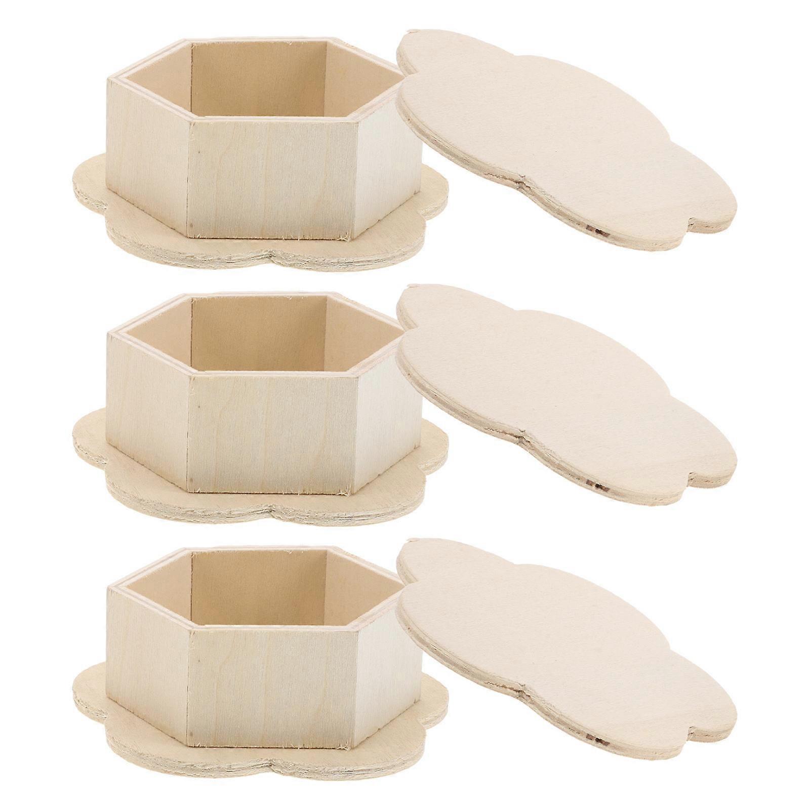 Creative Wooden Storage Box for Storage 3Pcs Hexagon Shaped DIY Boxes
