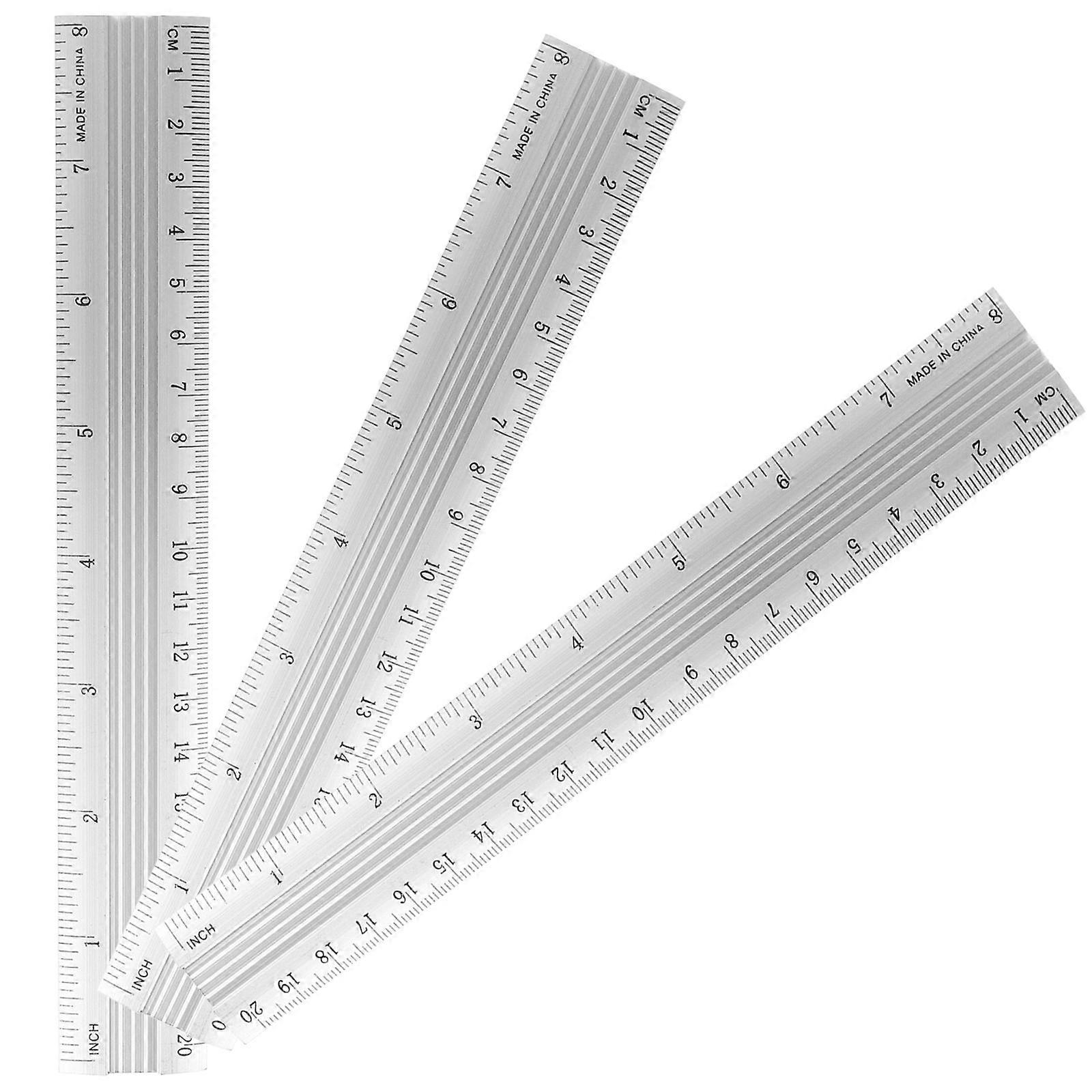 Aluminum Alloy Drawing Ruler Set for Precise Measuring 3Pcs Silver Tools