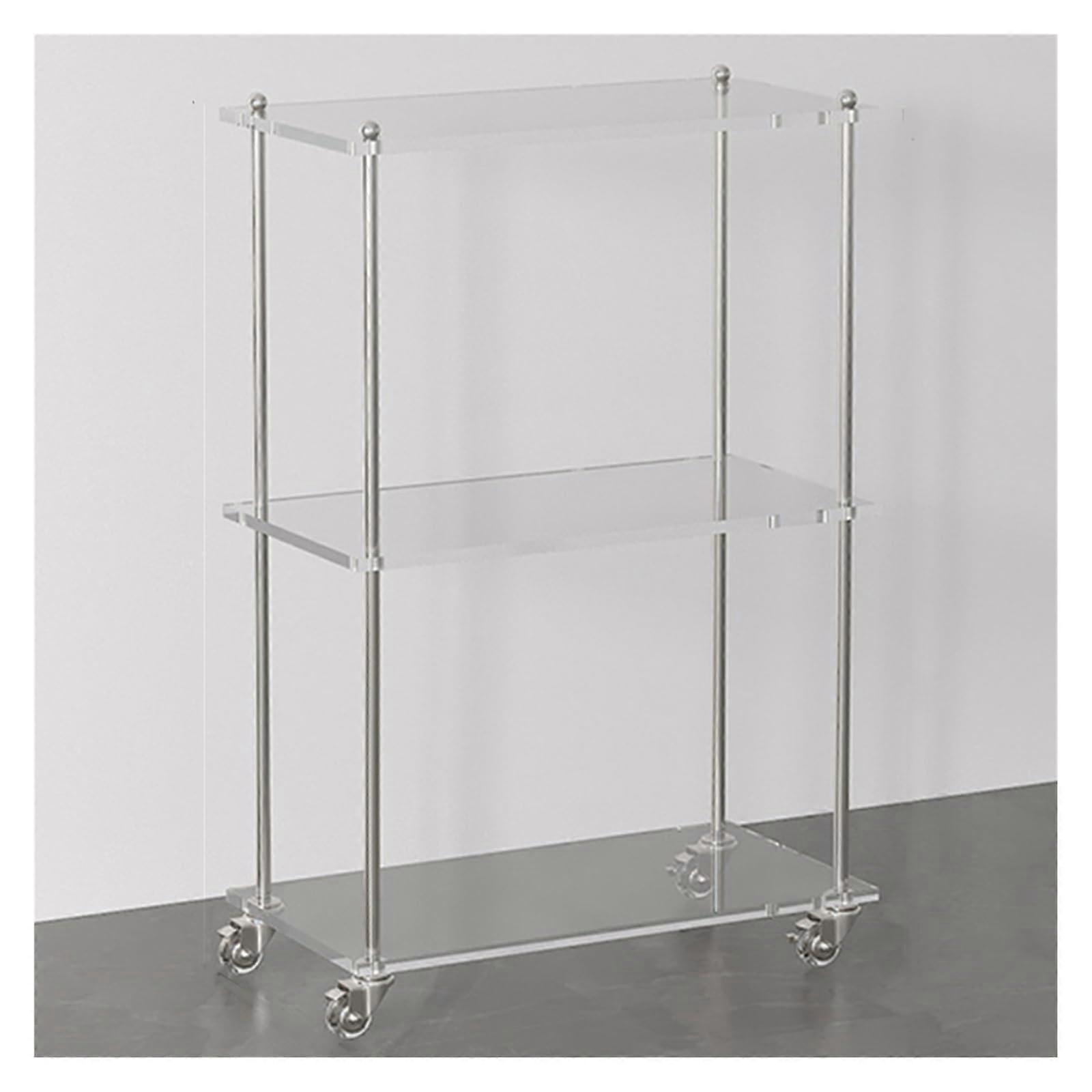 Acrylic Organizer Shelf with Stainless Steel Frame, Clear MultiLayer Rolling Storage Rack 40x24x68cm