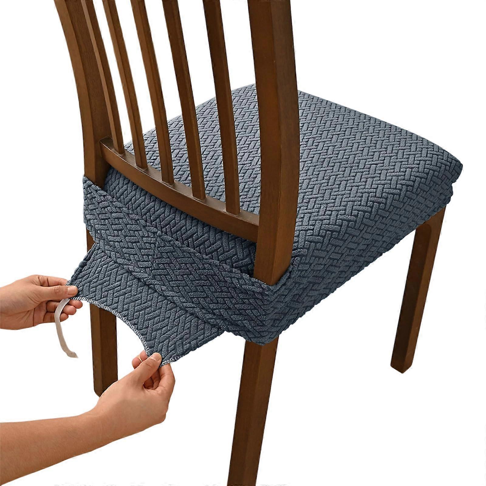 Dining Chair Covers Solid Jacquard Stretch Slipcovers with Elastic Straps Seat Protector Dark Grey
