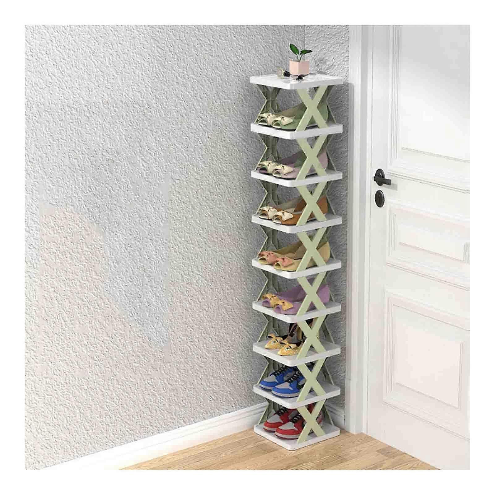 Slim Vertical Shoe Rack with MultiLayer Storage for Entryway or Bedroom, Green, 8Tier
