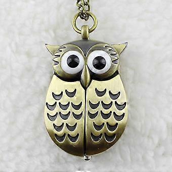 Orologio da tasca al quarzo con gufo, unisex, casual, con collana