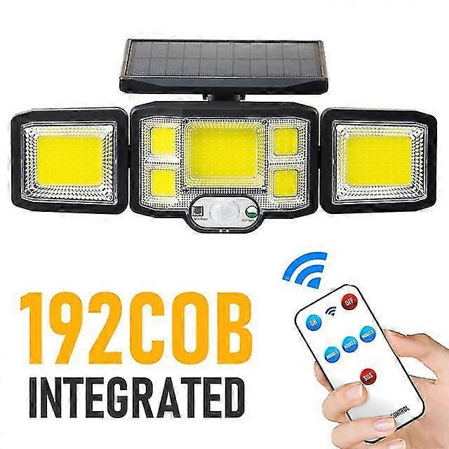 192 Smd Cob Led Luces solares al aire libre 3 cabezas Lámpara de pared Sensor de movimiento 270 Iluminación gran angular Impermeable con control remoto