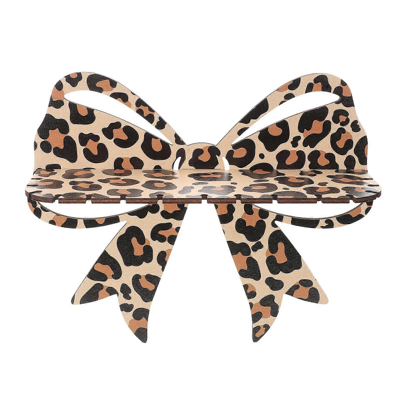 Leopard Print Bow Wooden Rack for Hanging 4Pcs Small Crystal Wall Storage