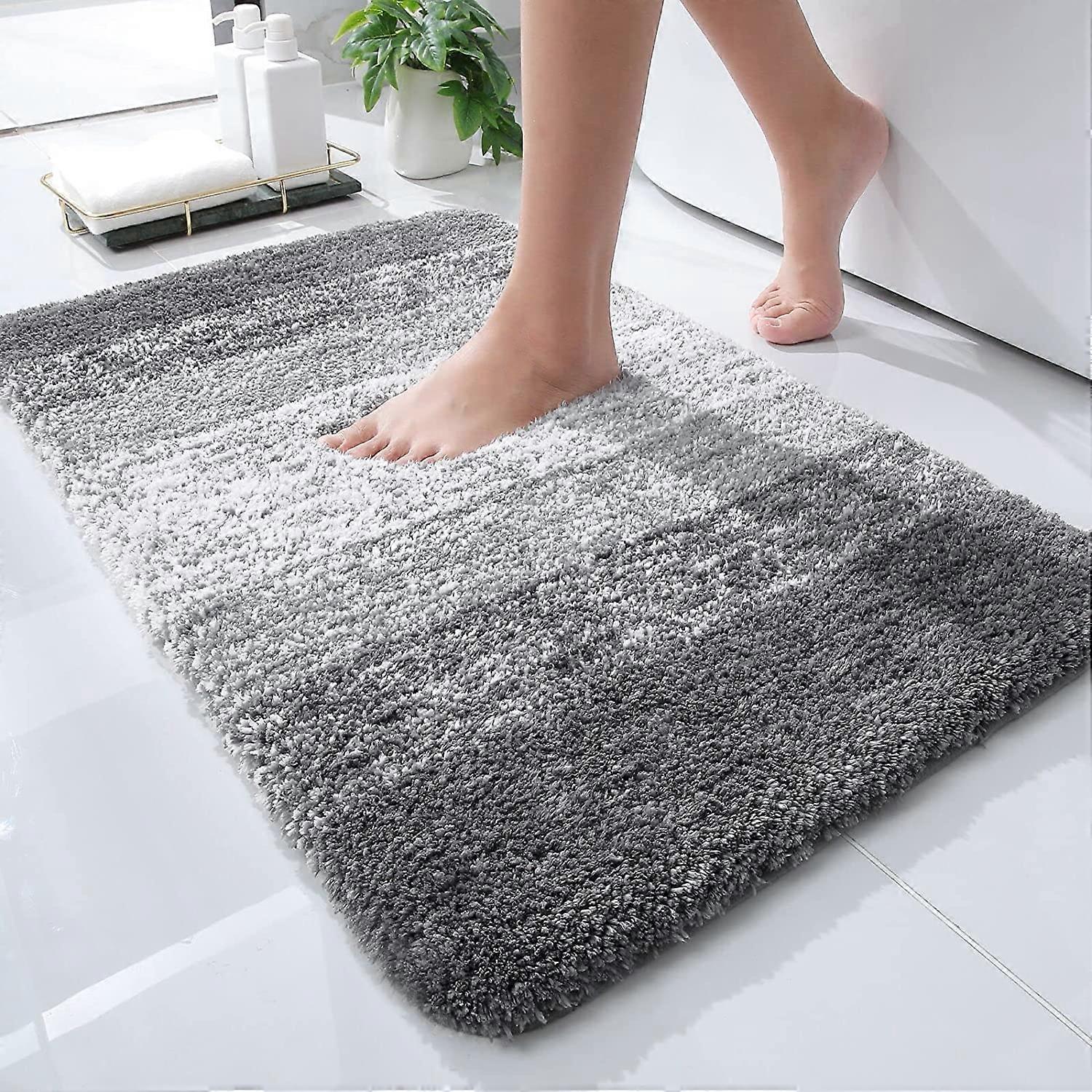 Bath Mat Extra Soft Microfiber Non Slip Bathroom Rug Super Absorbent Thick Fluffy Grey 40x60cm