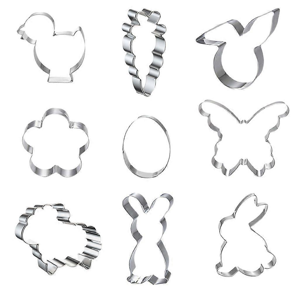 9Pcs Stainless Steel Cookie Cutters Easter Biscuit Molds Kitchen Baking Tools